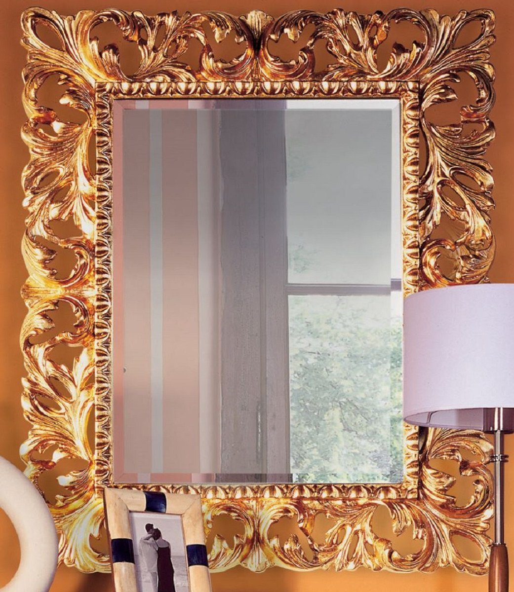 Casa Padrino Barockspiegel Luxus Barock Spiegel Gold 87 x 6 x H. 107 cm - Edler Massivholz Wandspiegel im Barockstil - Antik Stil Garderoben Spiegel - Wohnzimmer Spiegel - Barock Möbel | Barock-Spiegel