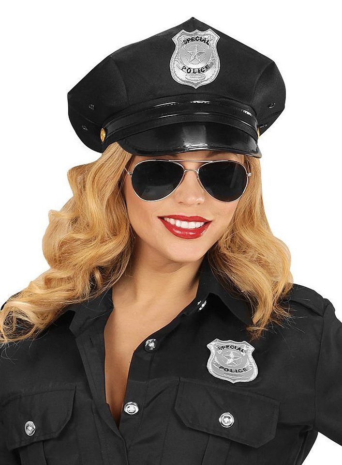 Widdmann Polizei-Kostüm Police Officer Accessoire-Set, Abzeichen, Brille und Cap für den Cop