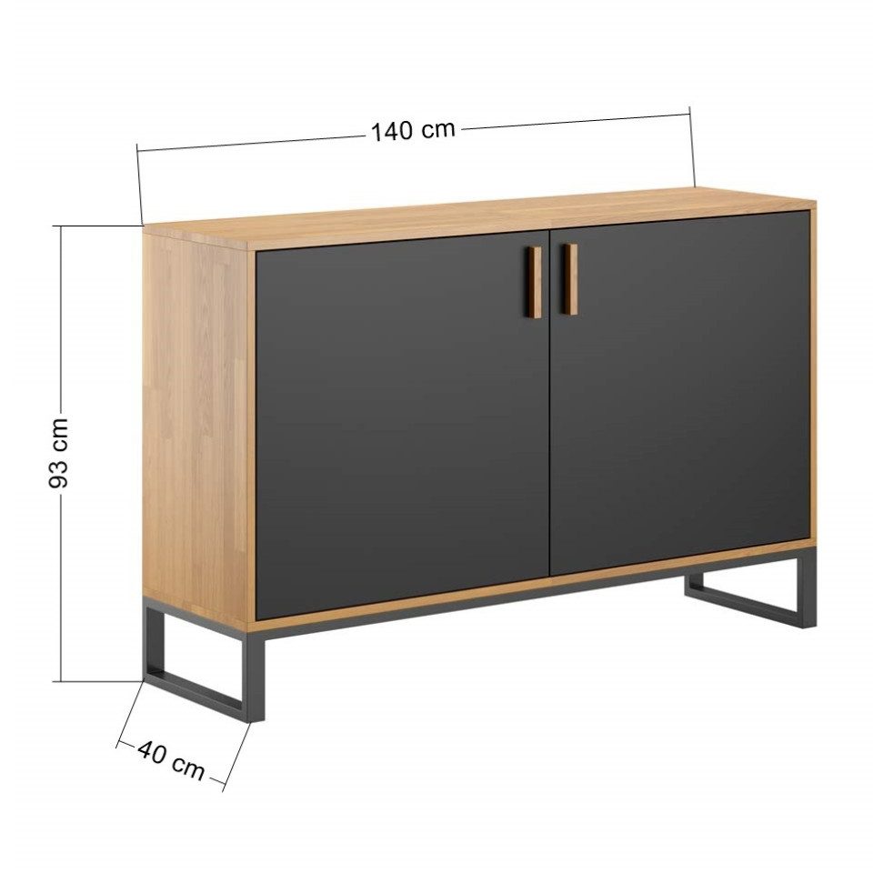 Deerhorn Sideboard Kommode Loft Office, Eiche Massiv, Schubladen für Ordner