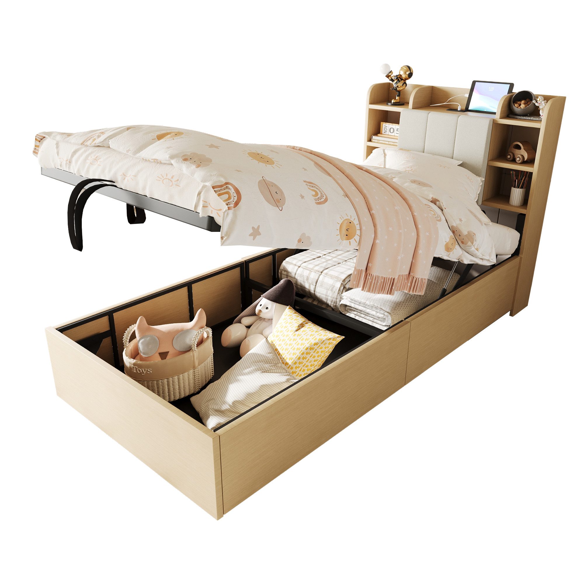 OKWISH Stauraumbett Kinderbett (Hydraulisches Funktionsbett 90x200 günstig online kaufen