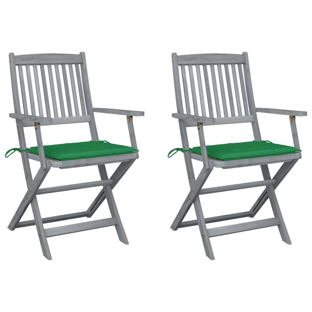 vidaXL Gartenstuhl Klappbare Gartenstühle 2 Stk. mit Sitzkissen Massivholz Akazie (2 St) Grün | Grün