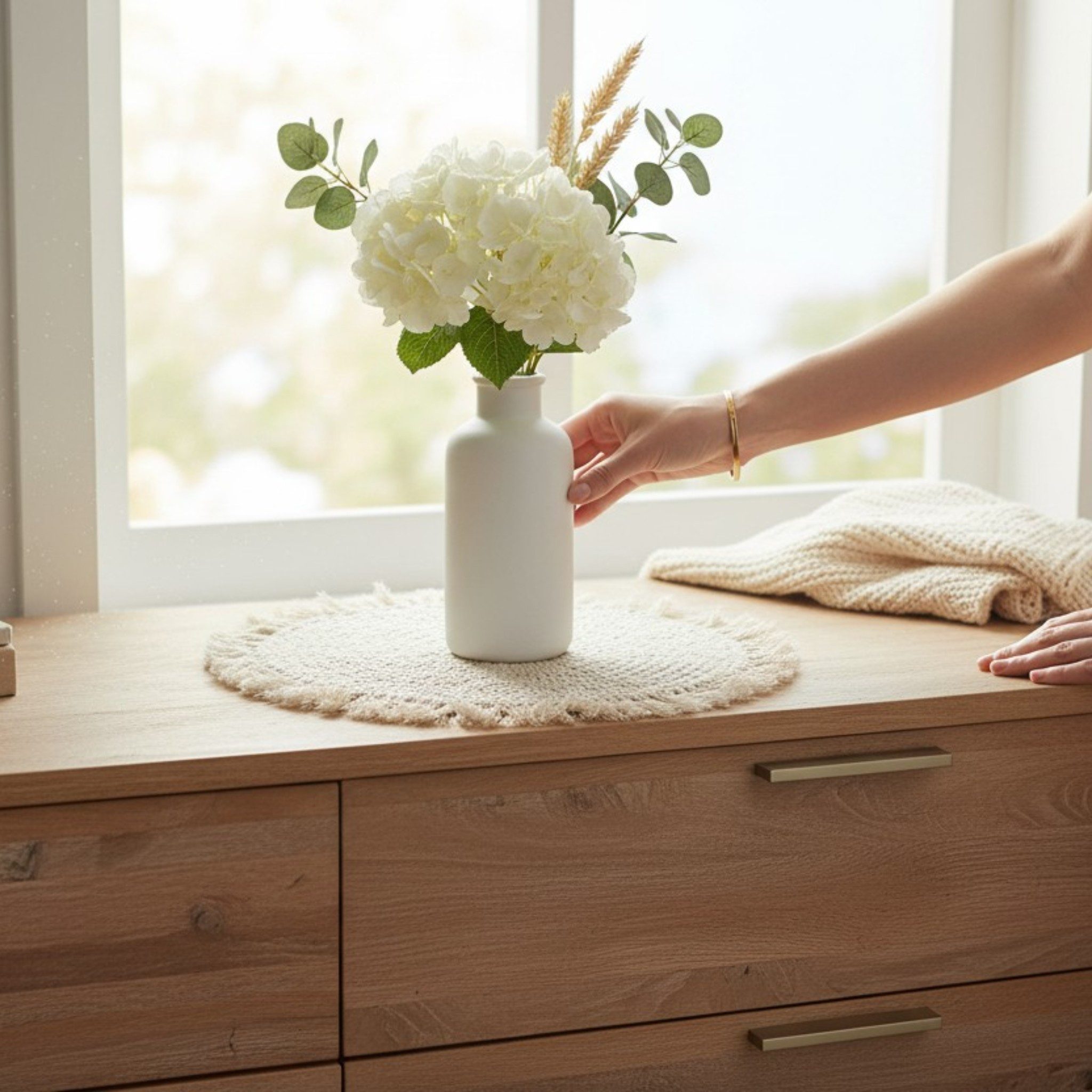 Meinposten Platzset Tischset Makramee Platzset Tischdeko rund boho Deko creme 38 cm, (1-St), Makramee-Platzset mit Fransen