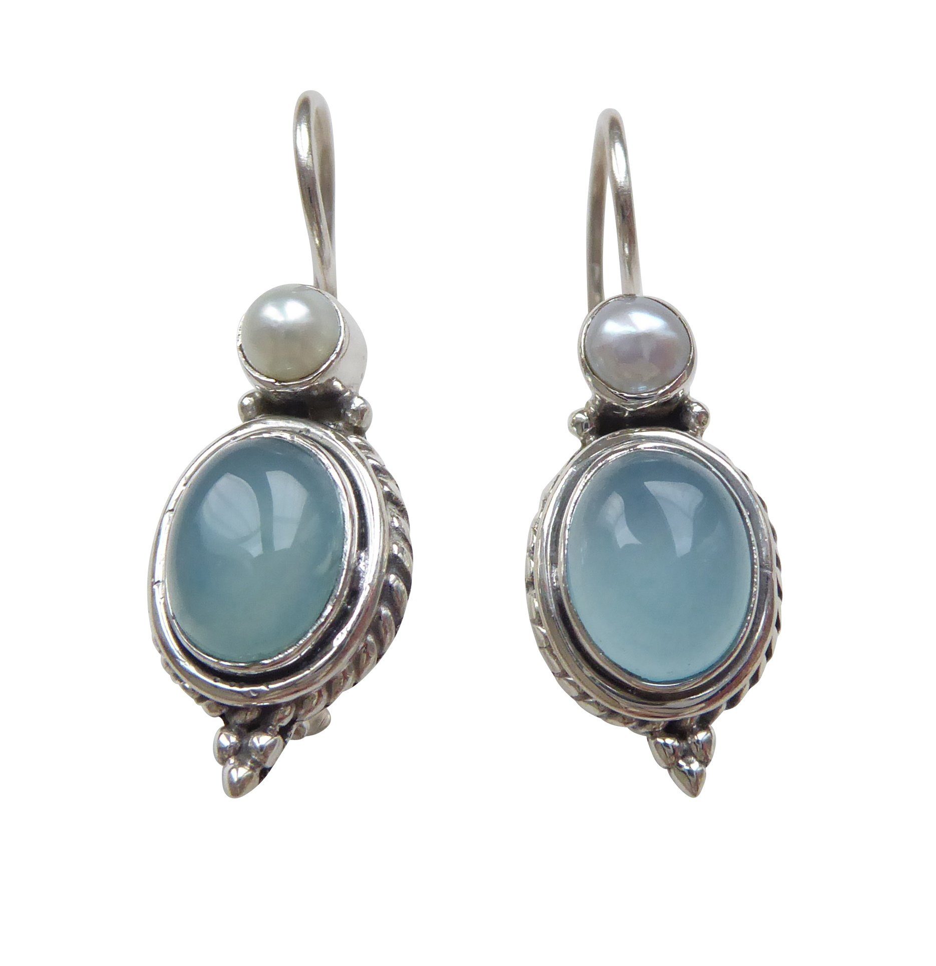 Mugello Paar Ohrhänger Medici Chalzedon (Silber) Süßwasserperle Geschenk klassisch, Handarbeit aus kleiner florentinischen Manufaktur, Vintageschmuck