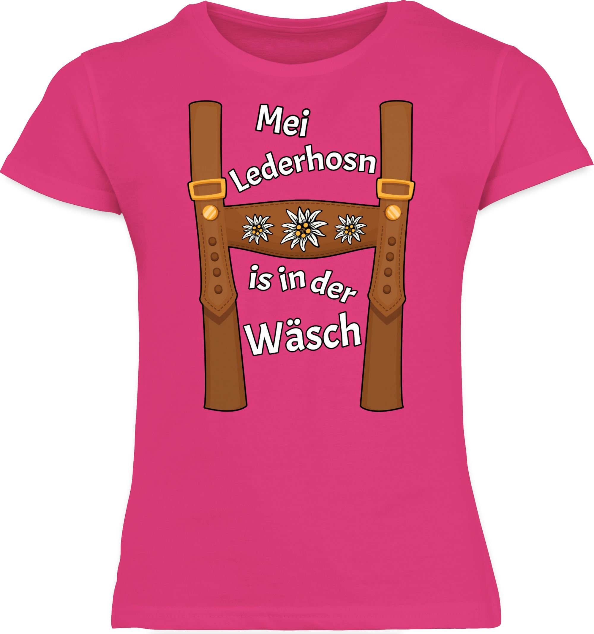 Shirtracer T-Shirt Meine Lederhose ist in der Wäsche - Mei Lederhosn is in da Wäsch Mode für Oktoberfest Kinder Outfit 02 Fuchsia