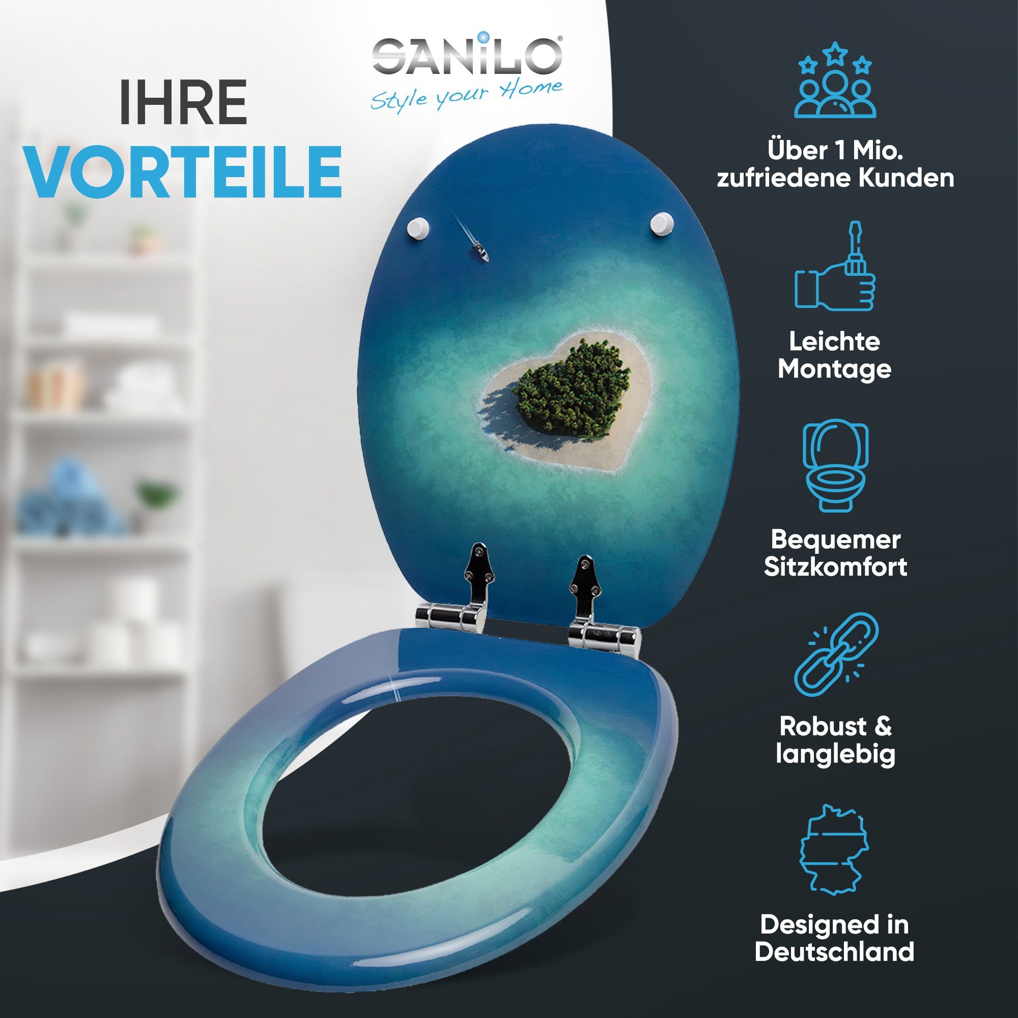 Sanilo WC-Sitz Dream Island mit Absenkautomatik, Toilettendeckel vom Hersteller, hochwertig & modern mit Motiv, universell, leichte Montage – Bild 2 von 5