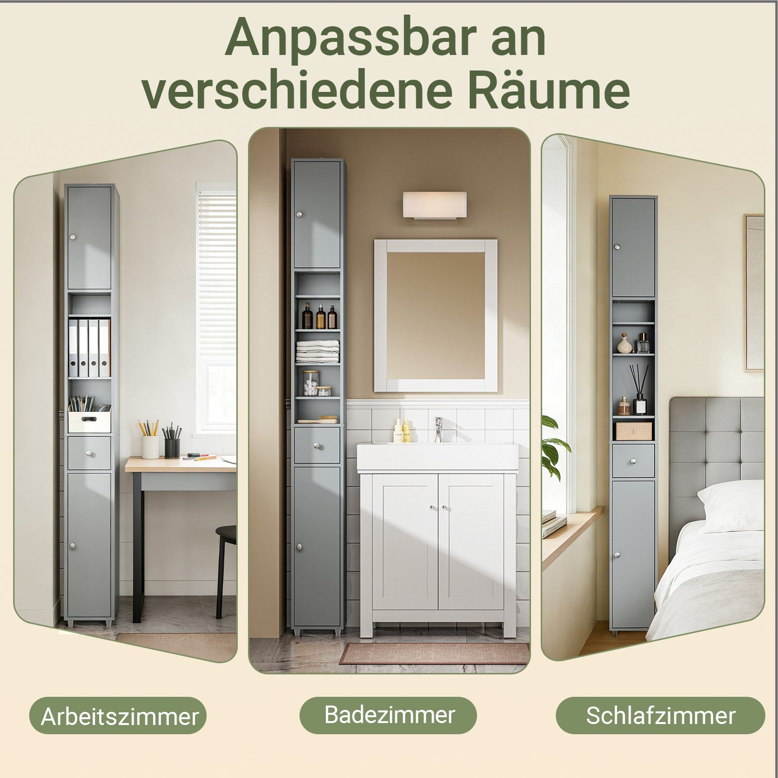 SoBuy Hochschrank BZR34, Badschrank schmal, Badezimmermöbel, Wasserabweisender Badzimmerschrank mit verstellbare Ablagen Badkommode schmal Badezimmer