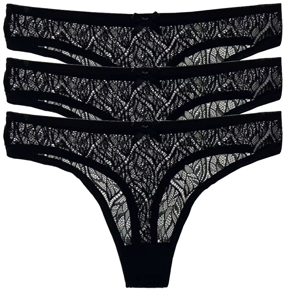 HO-Ersoka Stringtanga Damen Strings Spitze Set 3/6 Stück Tangas Slips schwa günstig online kaufen