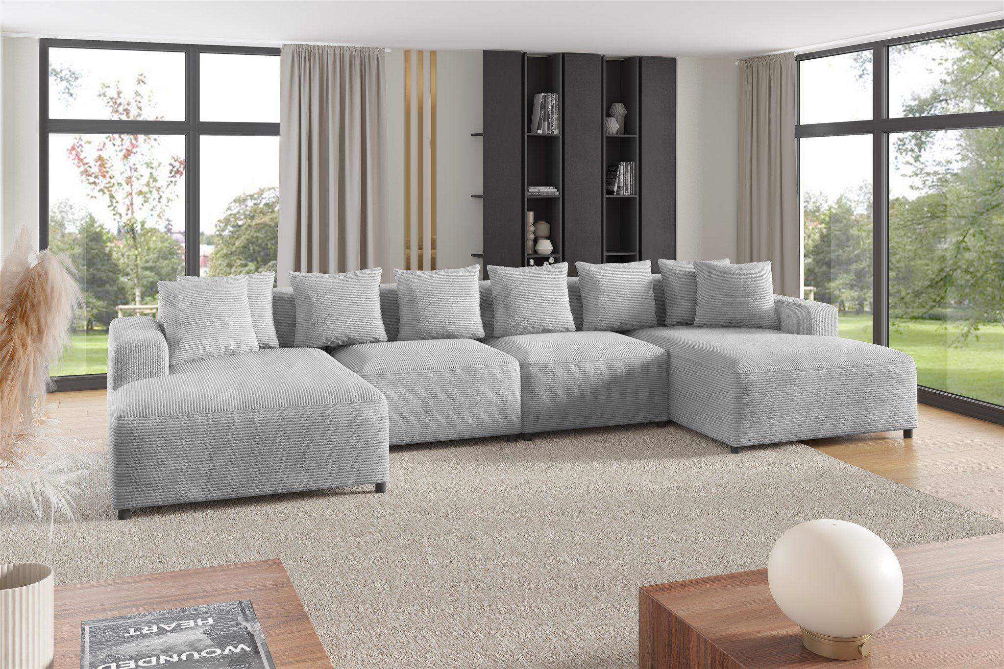 Fun Möbel Wohnlandschaft Sofa U-Form MEGAN in Cordstoff Poso, Rücken echt bezogen