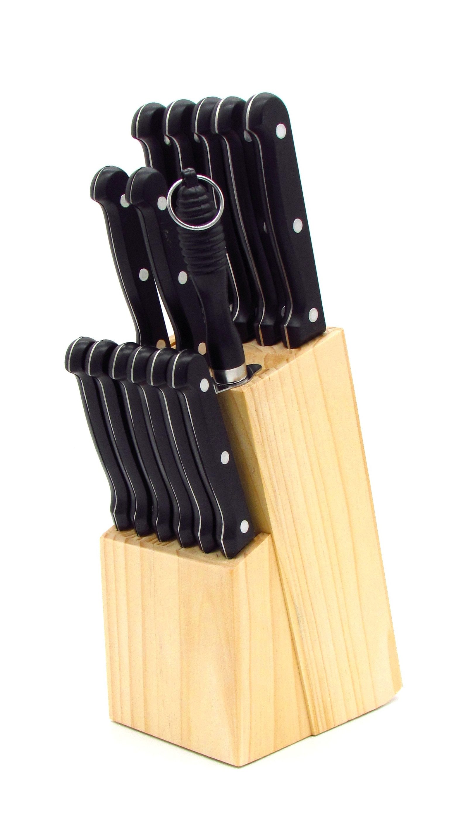 Michelino Messer-Set 15-teiliger Messerblock, 7x Küchen- 6x Steakmesser 1 Wetzstahl 1 Messerblock