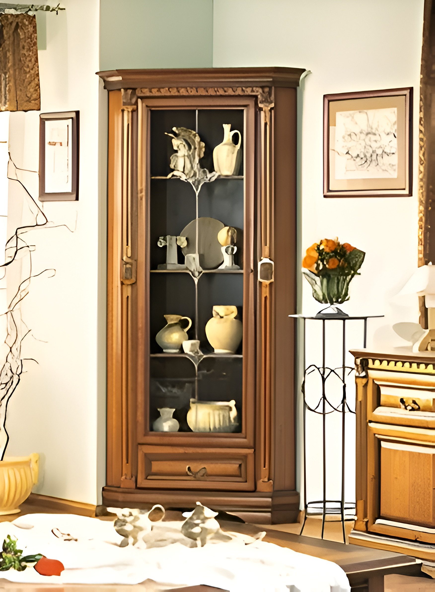 Xlmoebel Eckvitrine Antiker Schaukasten Schrank Glasvitrine im klassischen Stil (Klassische Vitrine Vitrinenschrank Vitrinen - Model OW-N) Hergestellt in Europa