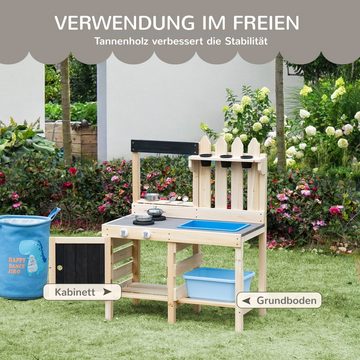 Outsunny Spielküche Spieltisch mit Pflanztöpfe Tannenholz, für Garten, Balkon, Mehrfarbig