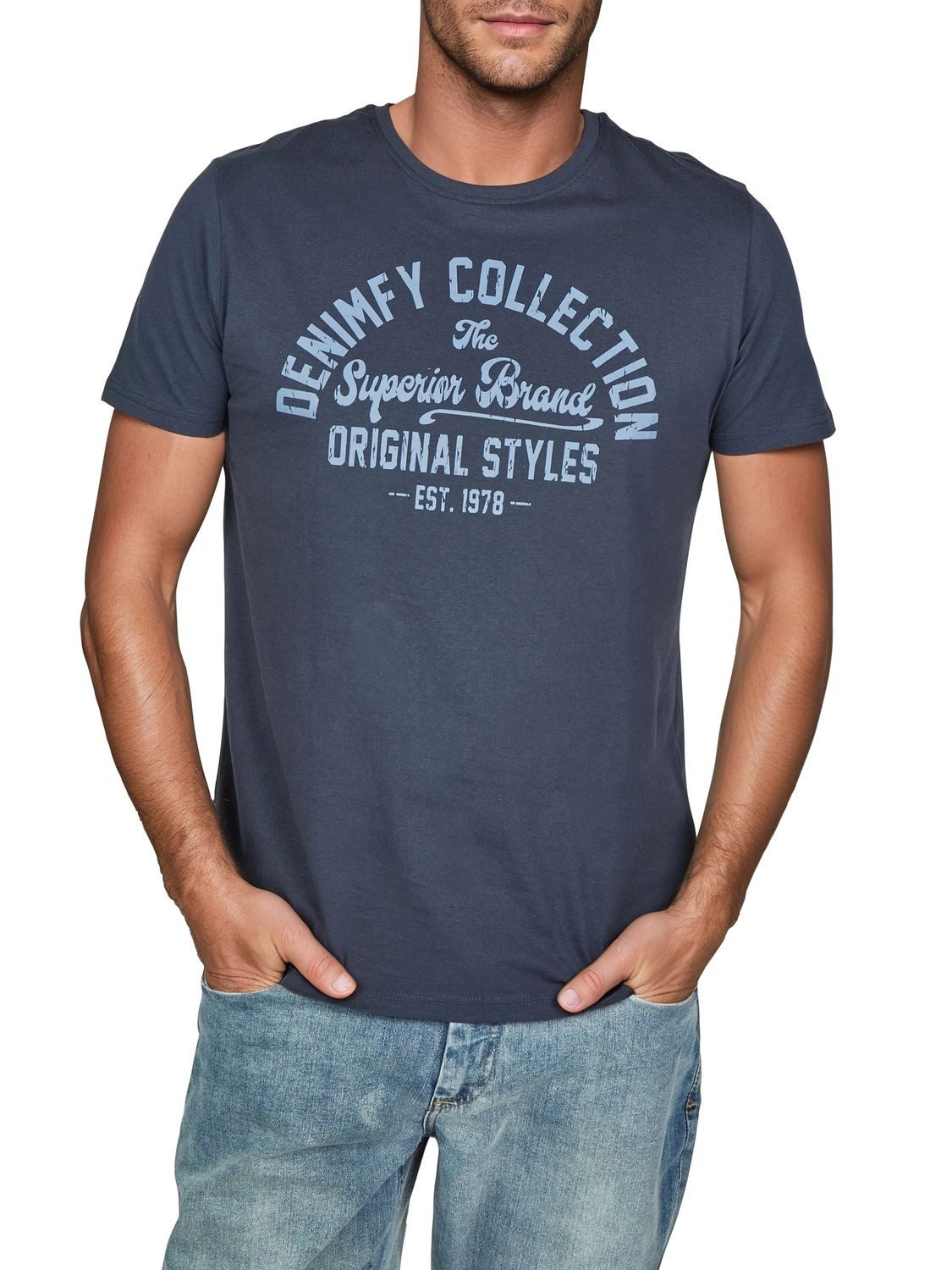 DENIMFY T-Shirt Herren Printshirt DFNuri Regular Fit (Vorteilspack, 4-tlg) Kurzarm Tee Shirt mit Rundhalsausschnitt aus 100% Baumwolle