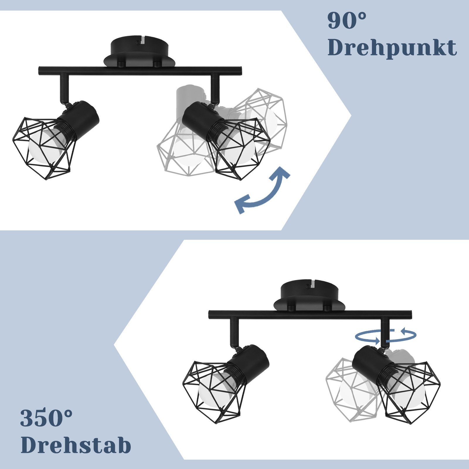 Nettlife Deckenstrahler Deckenstrahler 3 Flammig Rund Deckenspots, 350° Drehstab+ 90° Drehpunkt, LED wechselbar, für Wohnzimmer Flur Schlafzimmer