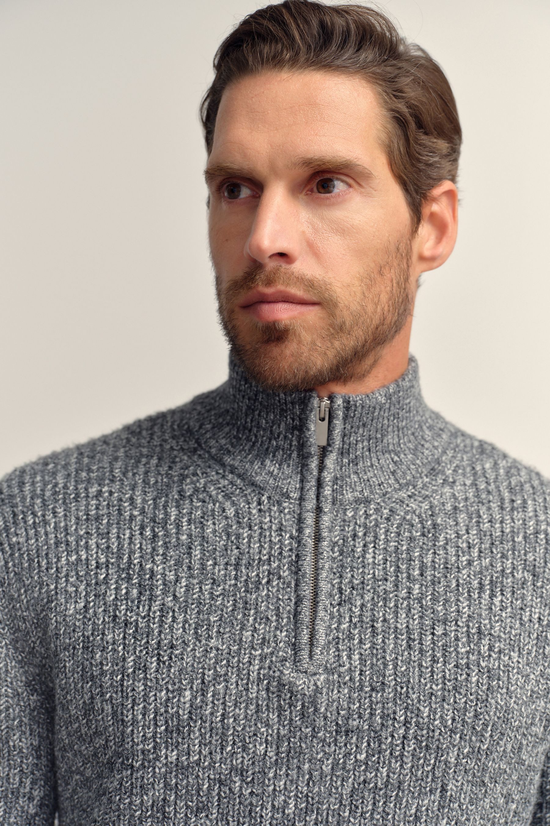 Next Troyer Regular Fit Strukturstrickpullover mit Viertel-RV (1-tlg)