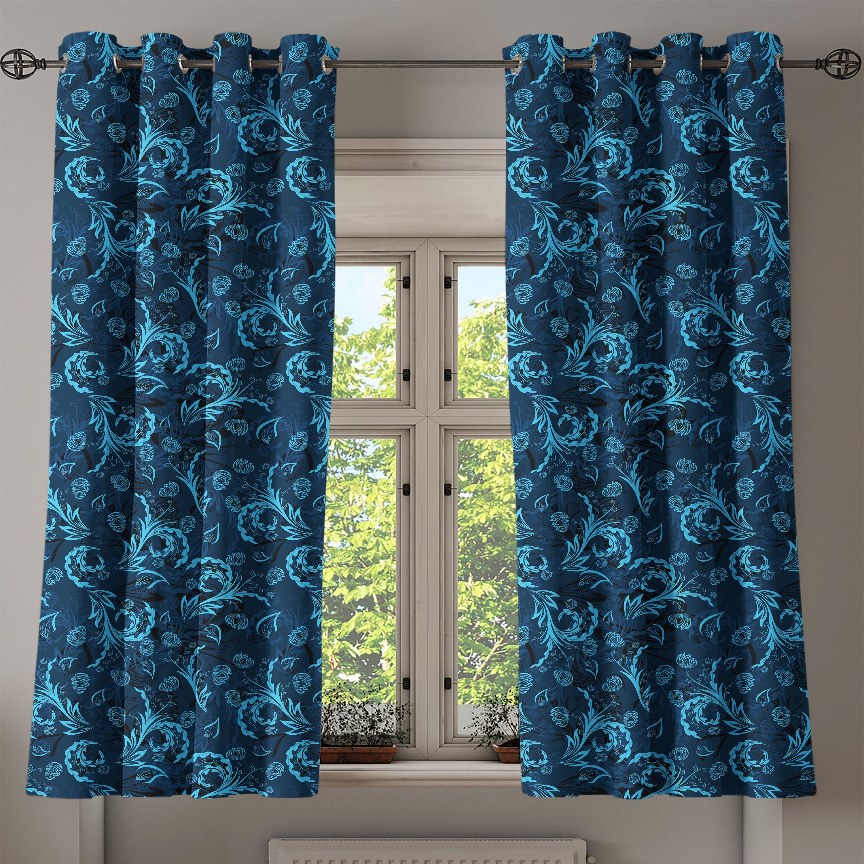 Dekorative Blau Wohnzimmer, Schlafzimmer spornte Gardine 2-Panel-Fenstervorhänge Abakuhaus, Zusammenfassung für Damast