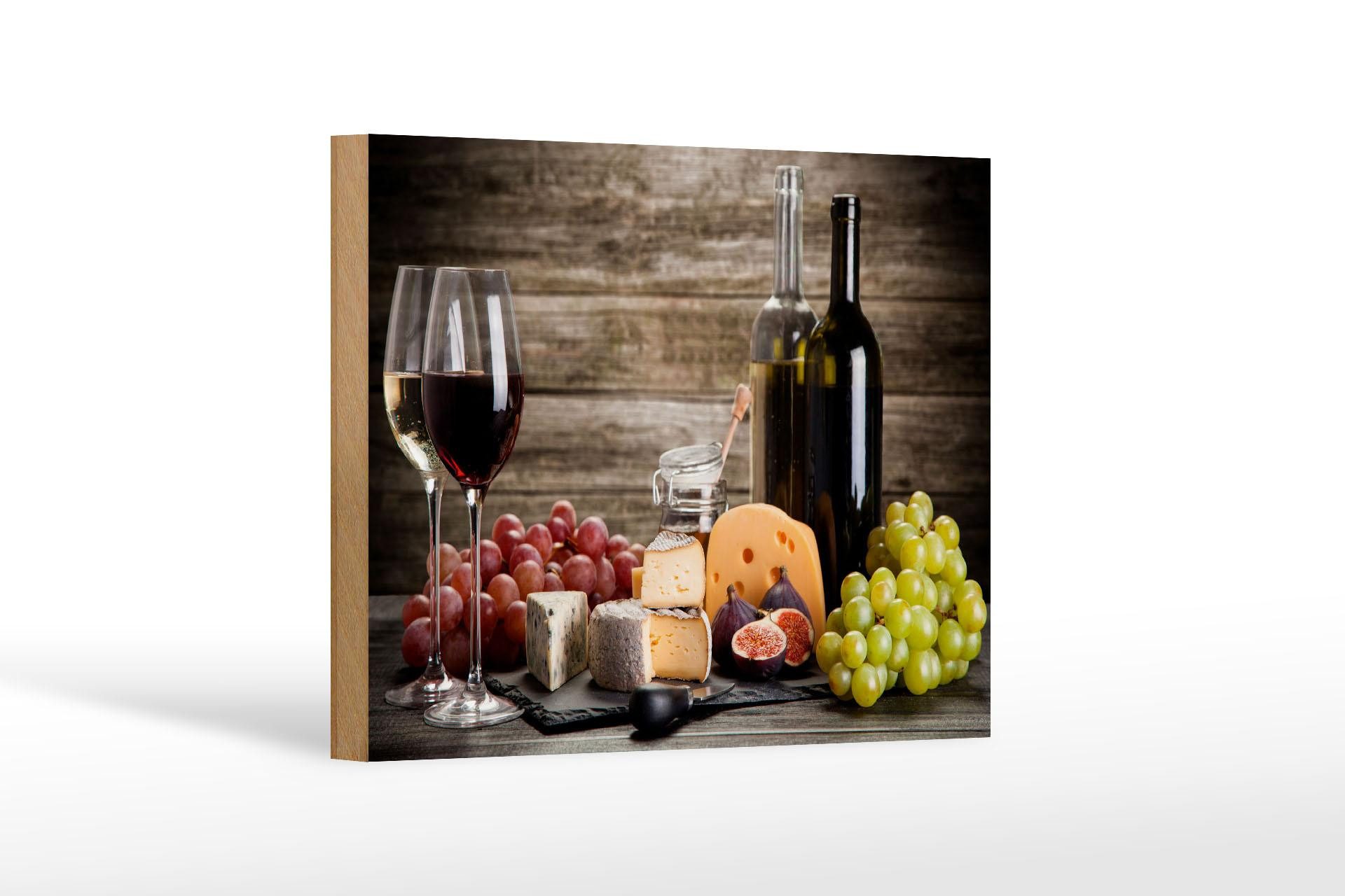 Femer GmbH Holzbild Trinken 12x18 cm Wein und Käseplatte, (1 St), Glatte Holzfaserplatte (MDF), vorn beschichtet