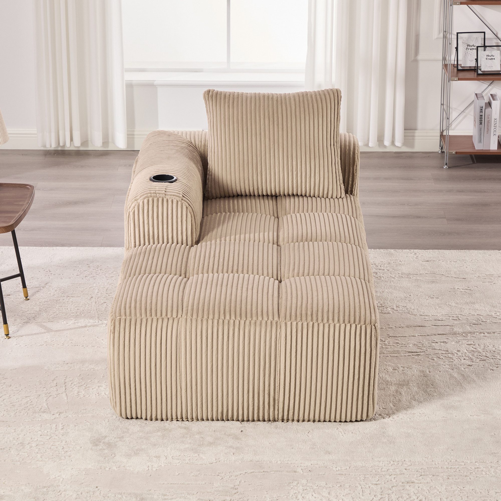 REDOM Sofa Loungesofa aus Cordstoff, mit Liegesessel-Funktion, inklusive Rückenkissen, praktischer Seitentasche, mit Getränkehalter