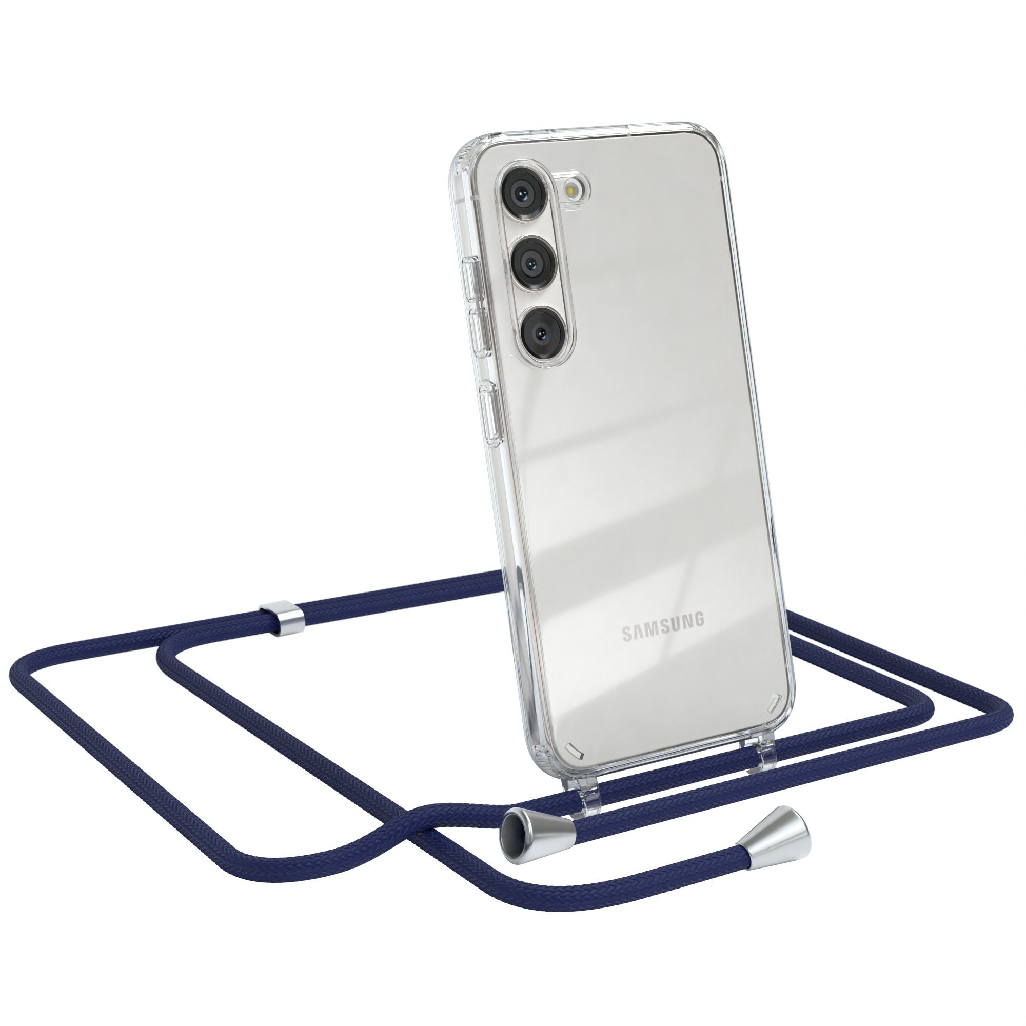 EAZY CASE Handykette Hülle mit Kette für Samsung Galaxy S23 6,1 Zoll, Kette zum Umhängen Backcover Etui Schutzhülle Hülle mit Band Case Blau