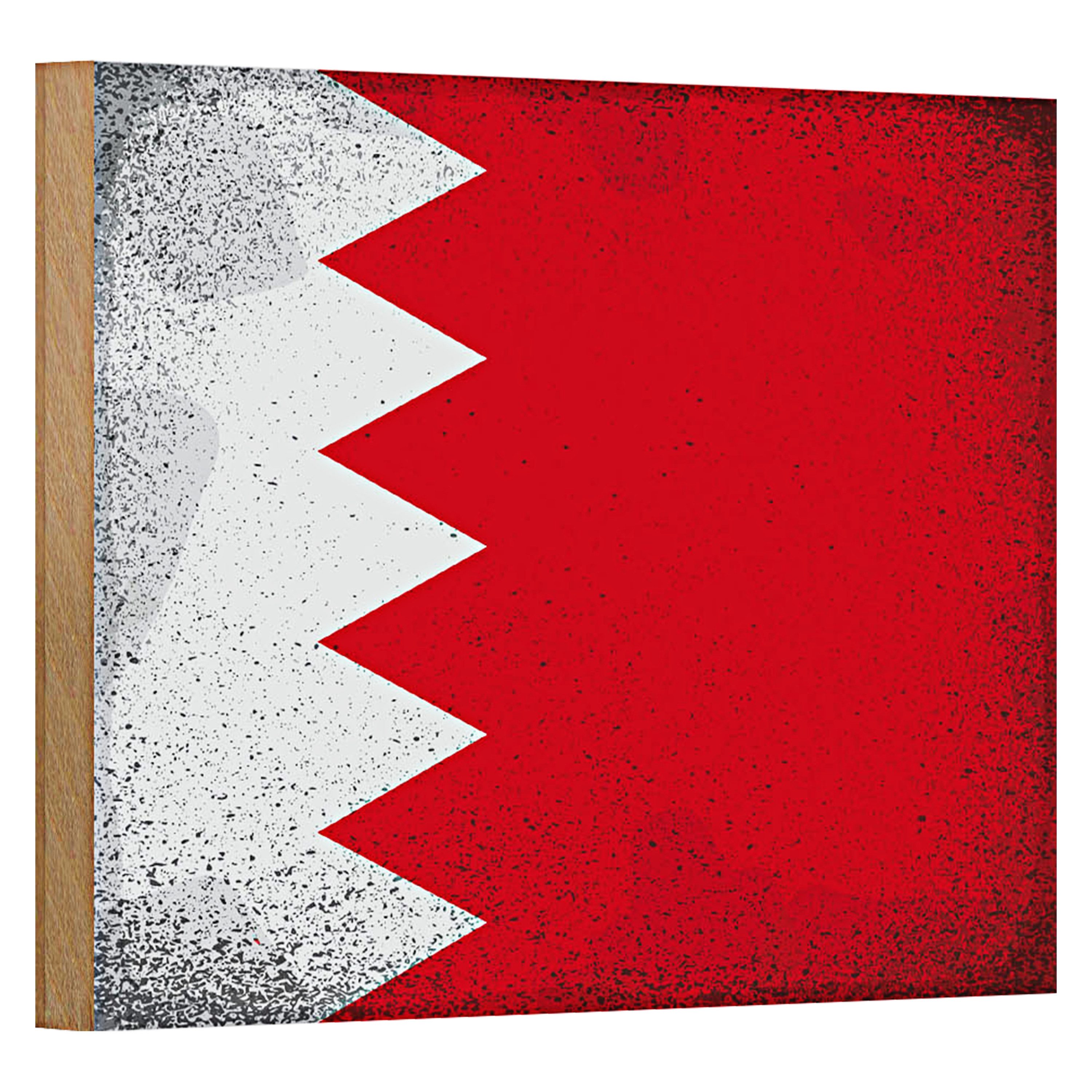 Holzbild Flagge Bahrain 18x12cm Flag of Bahrain Vintage