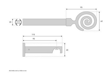 Innenlaufschiene Espiral, Good Life, Ø 20 mm, 1-läufig, Fixmaß, mit Bohren, verschraubt, Aluminium, Metall