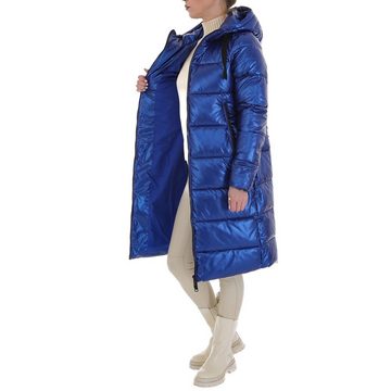 Ital-Design Steppjacke Damen Freizeit Kapuze Gefüttert Wintermantel in Blau