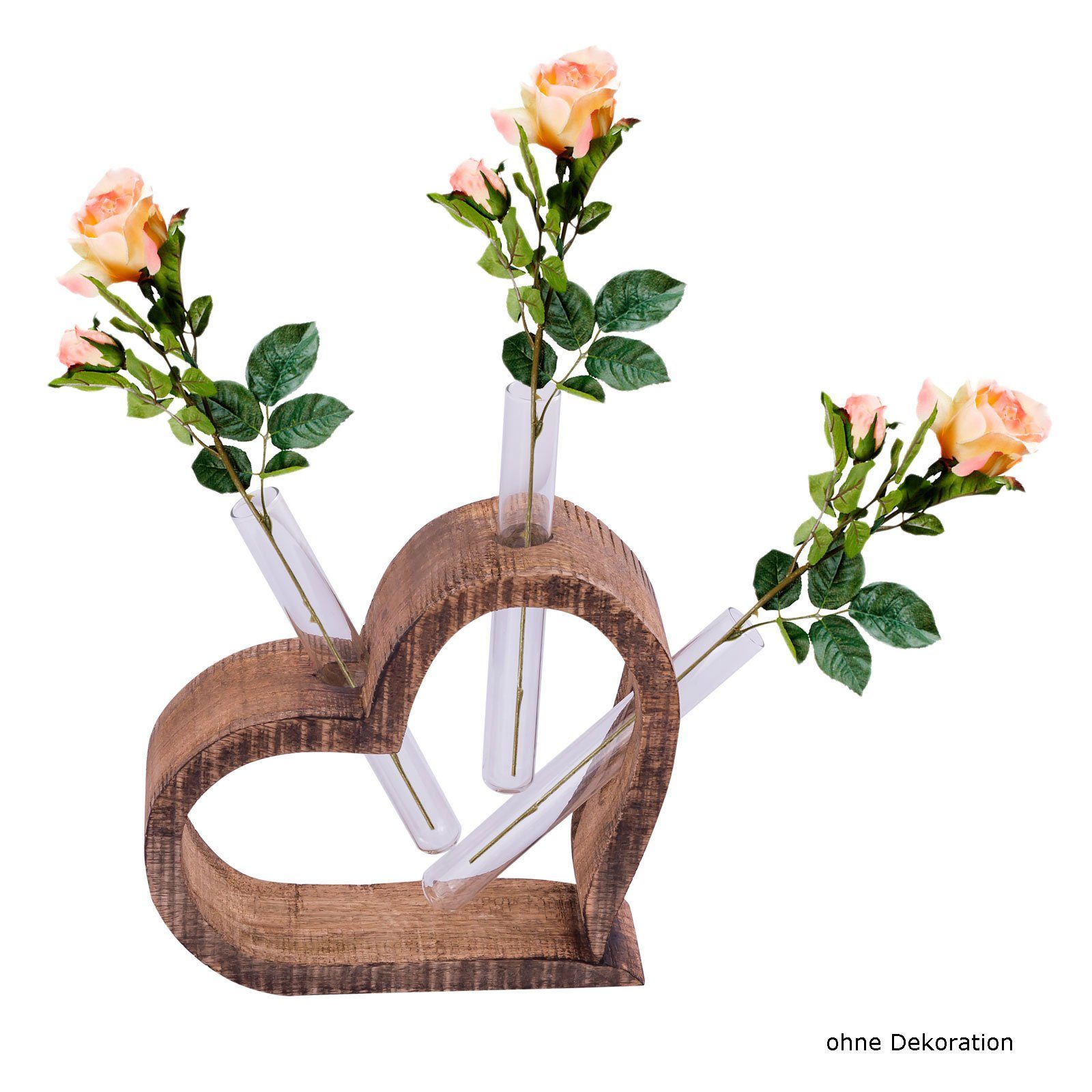 Minara Tischdeko Herzen massiv Tischvase Blumenvase 3-teilig Mangoholz Hochzeitsdeko