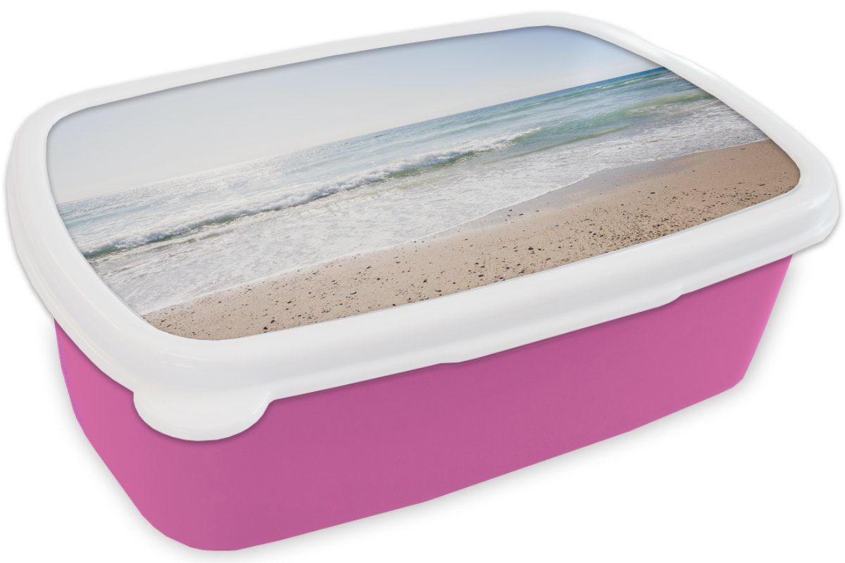 MuchoWow Lunchbox Brotbox - Wasser Snackbox, Erwachsene, (2-tlg), Kunststoff Kinder, Mädchen, Türkis, rosa - Strand für Kunststoff, Brotdose