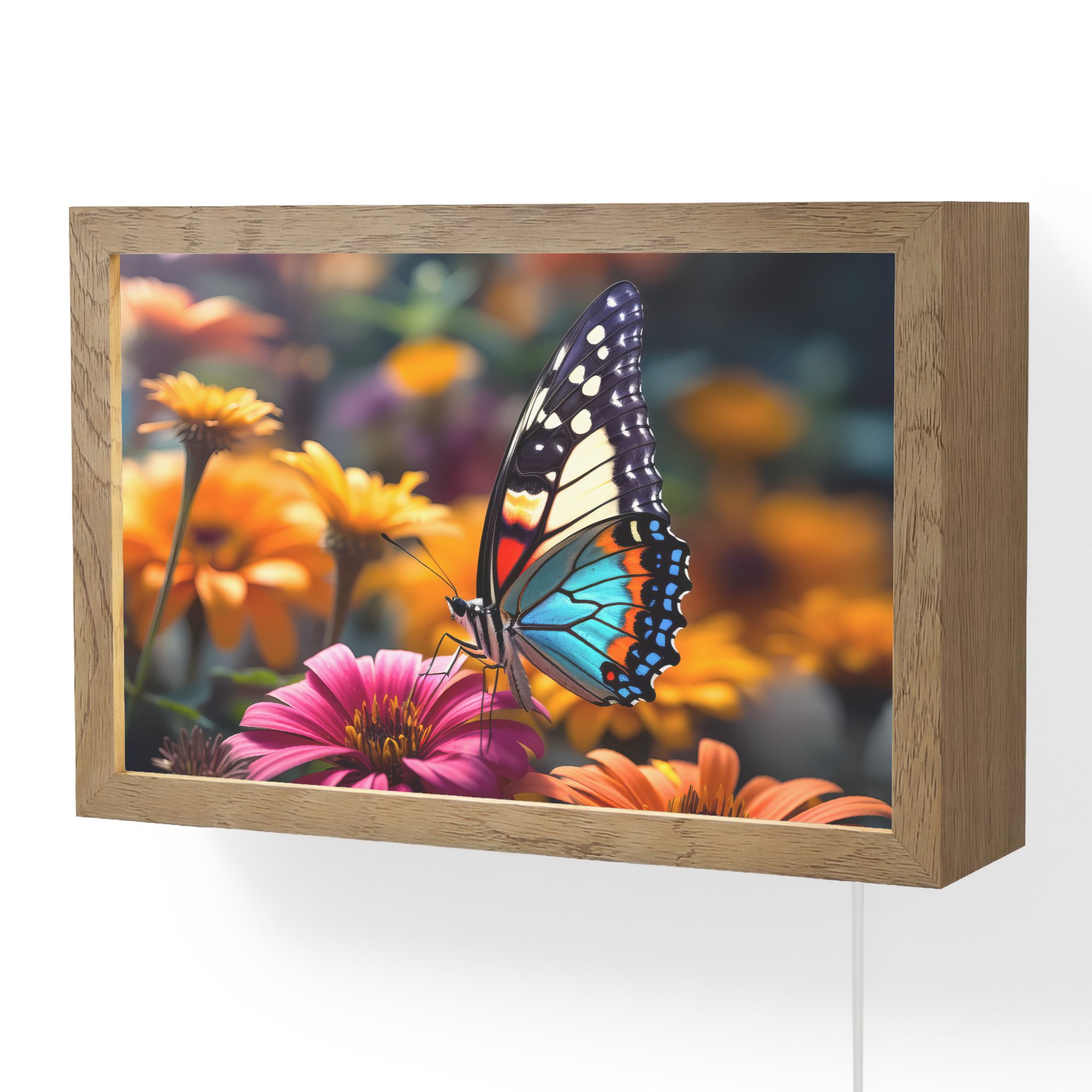 OnlyWow Wandleuchte Lightbox Schmetterling - Tier - Bunt - Blumen - Natur, Dimmbar, Farbwechsel, LED, Warmweiß, Kaltweiß, Neutralweiß Einstellbar, Wandlampe Innen, Dimmbar, mit Kabel, LED, Modern, Schlafzimmer