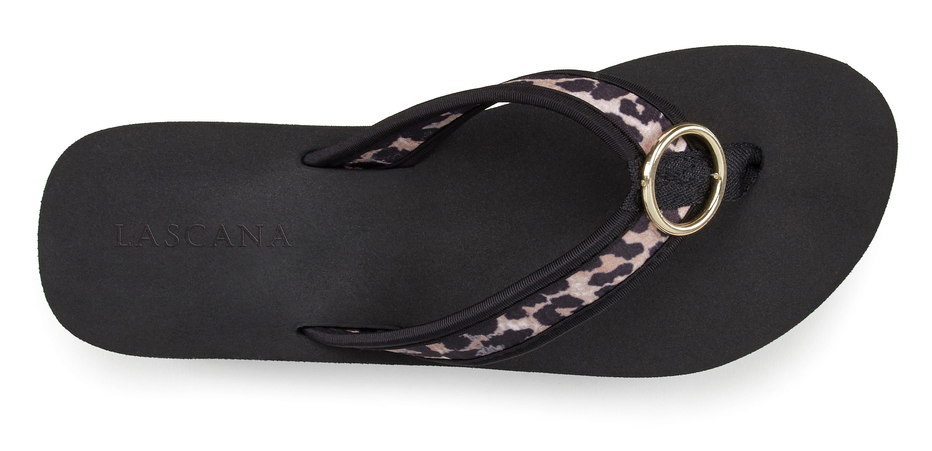 LASCANA Sandale, Badeschuh, Pantolette, Badelatsche, Flip Flop, Sommerschuh, Badezehentrenner Zehentrenner mit Ringapplikation "Italy" VEGAN