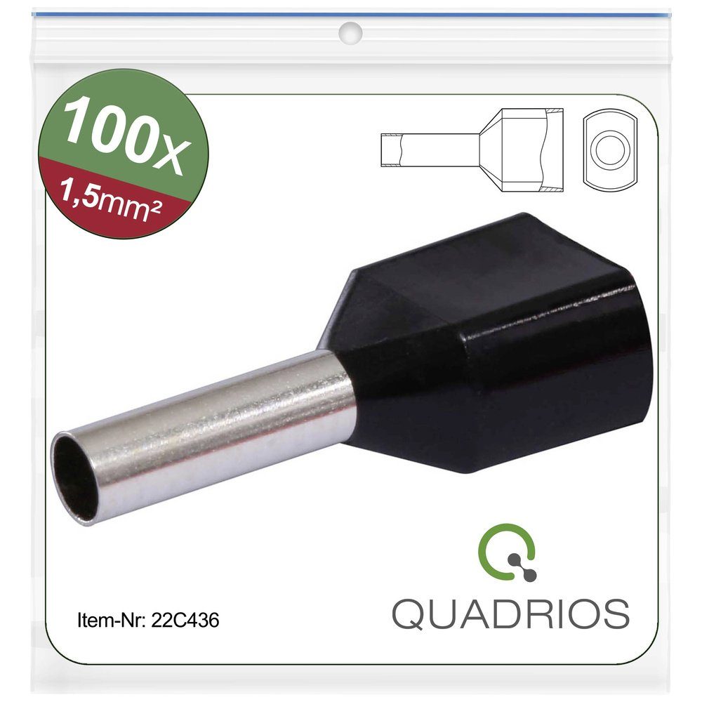 Quadrios Aderendhülsen Quadrios 22C436 Zwillings-Aderendhülse 1.5 mm² Teilisoliert Schwarz 1, 22C436