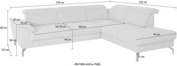 sit&more Ecksofa Percy L-Form, 15 cm Fußhöhe, Sitztiefenverstellung, wahlweise in 2 Fußfarben