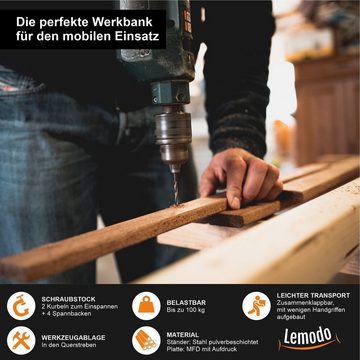 Lemodo Werkbank mobiler Arbeitstisch mit Schraubstock, klappbare Werkbank