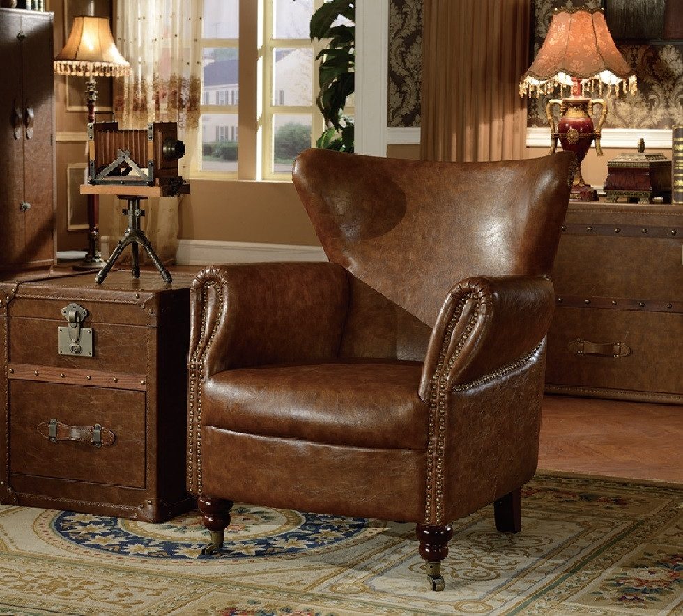 Xlmoebel Sessel Neuer Echtleder Einzelsessel in Braun im klassischen (Chesterfield Sessel Leder), Hergestellt in Europa