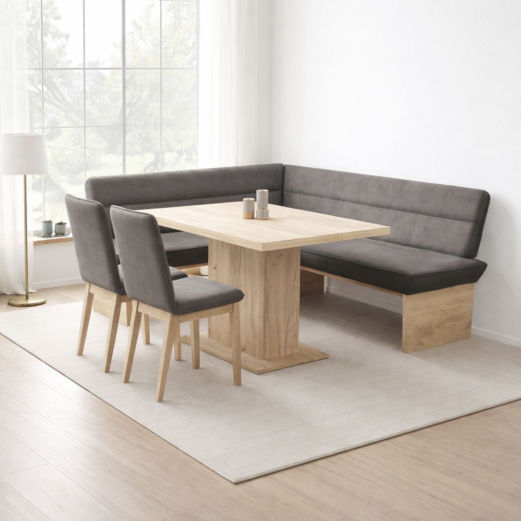 OTTO home Eckbankgruppe Beluna + Cross Essecke Sitzgruppe Eckbank Küchenbank, (Set, 4-tlg., Eckbank, 2 Stühle und Tisch), Sitzgruppe Esszimmer Stühle Tisch und Bank bequem gepolstert
