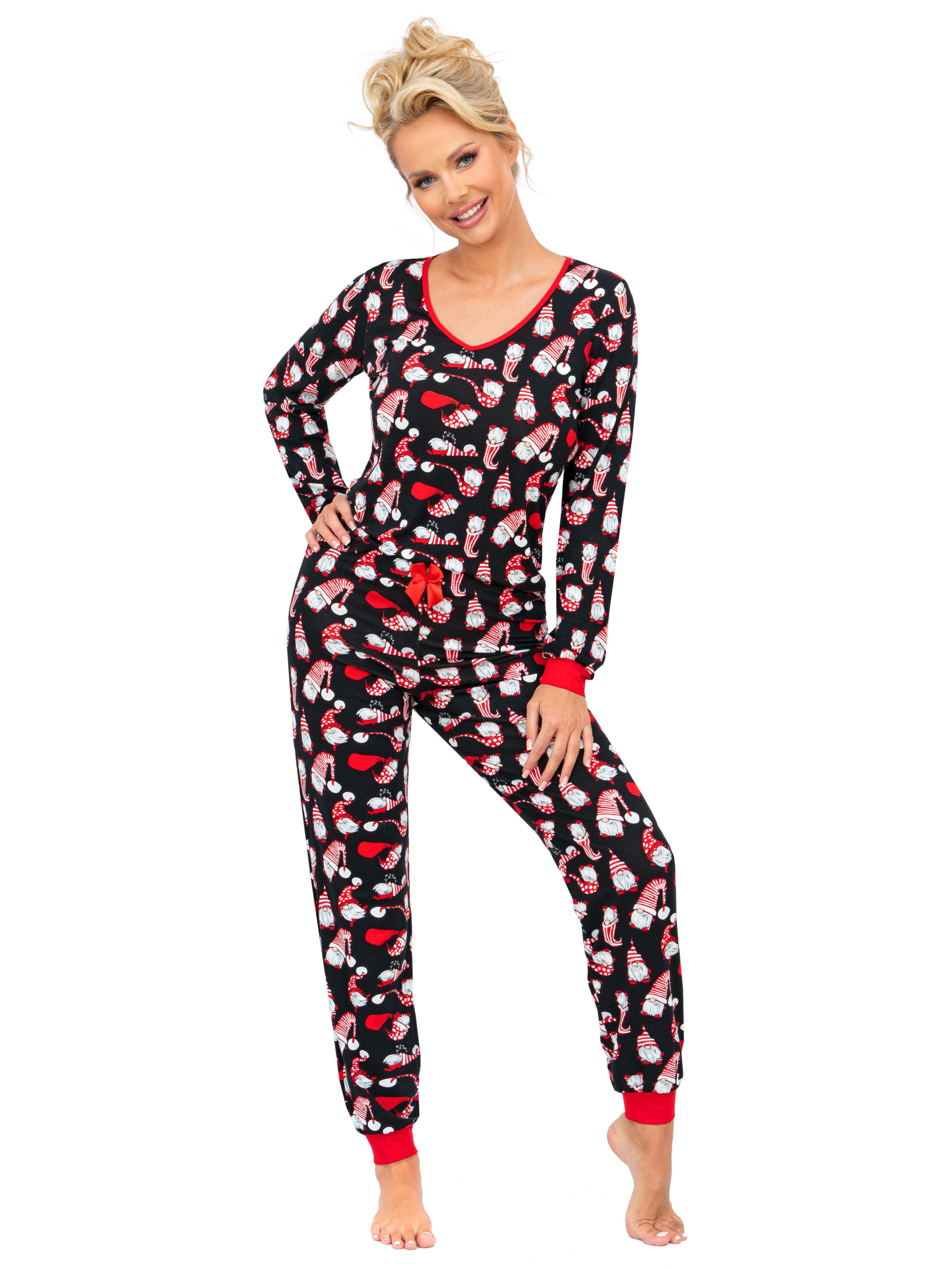 Donna Pyjama Langarm Weihnachts-Schlafanzug X-mas-Druck, 100% Baumwolle