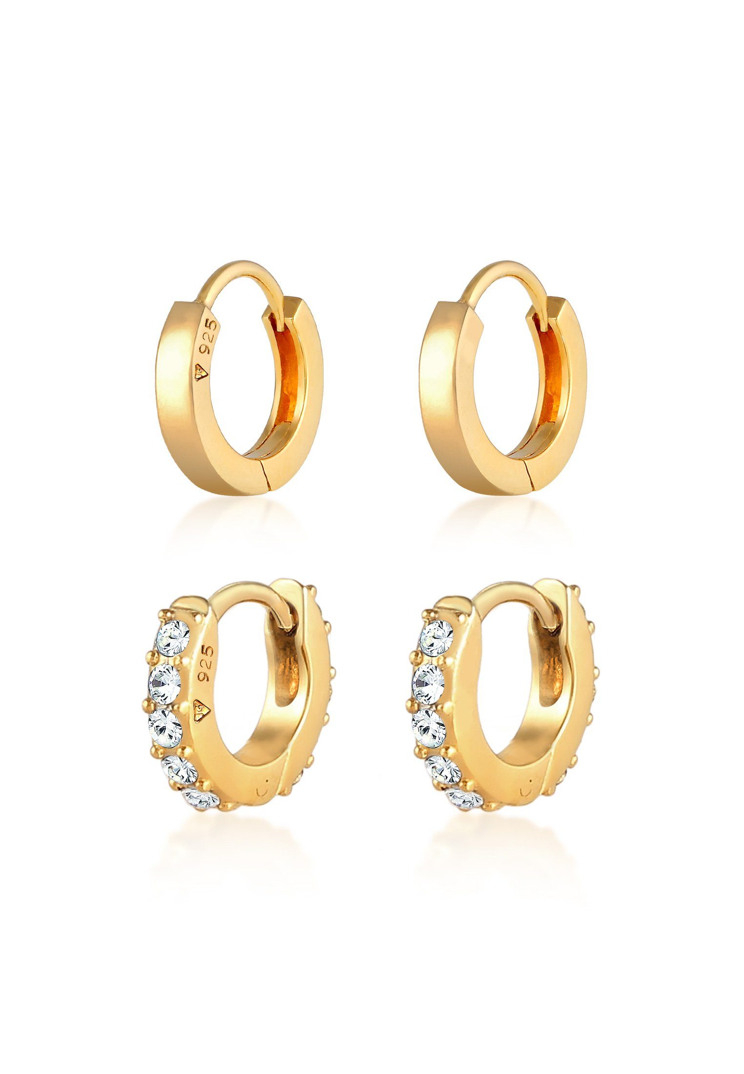 Ohrring-Set Creolen Glanz Set 925 Silber, mit Kristallen von Swarovski®