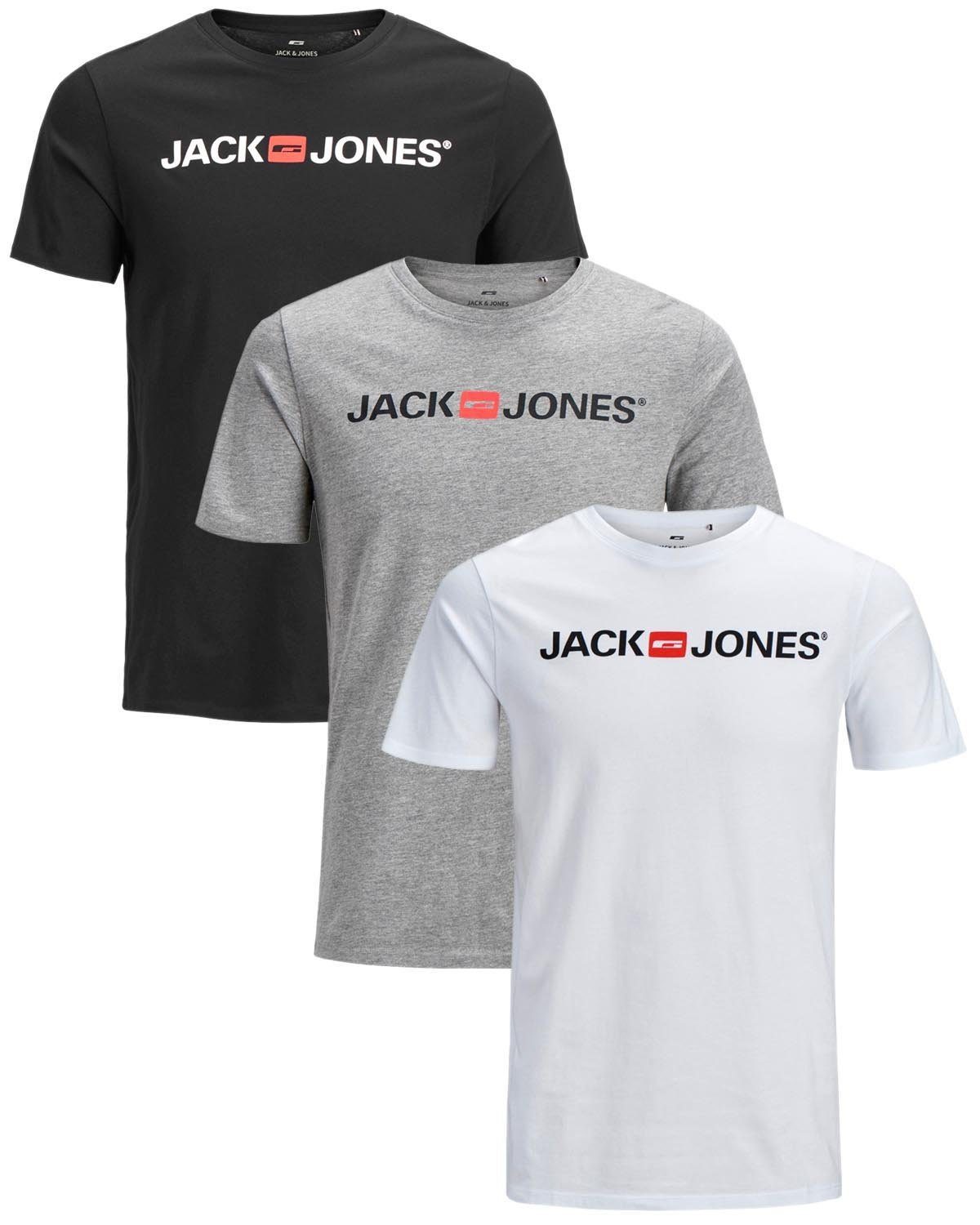 Jack & Jones Print-Shirt Bequemes Slimfit Shirt (Spar-Set, 3er-Pack) in Unifarbe mit Print