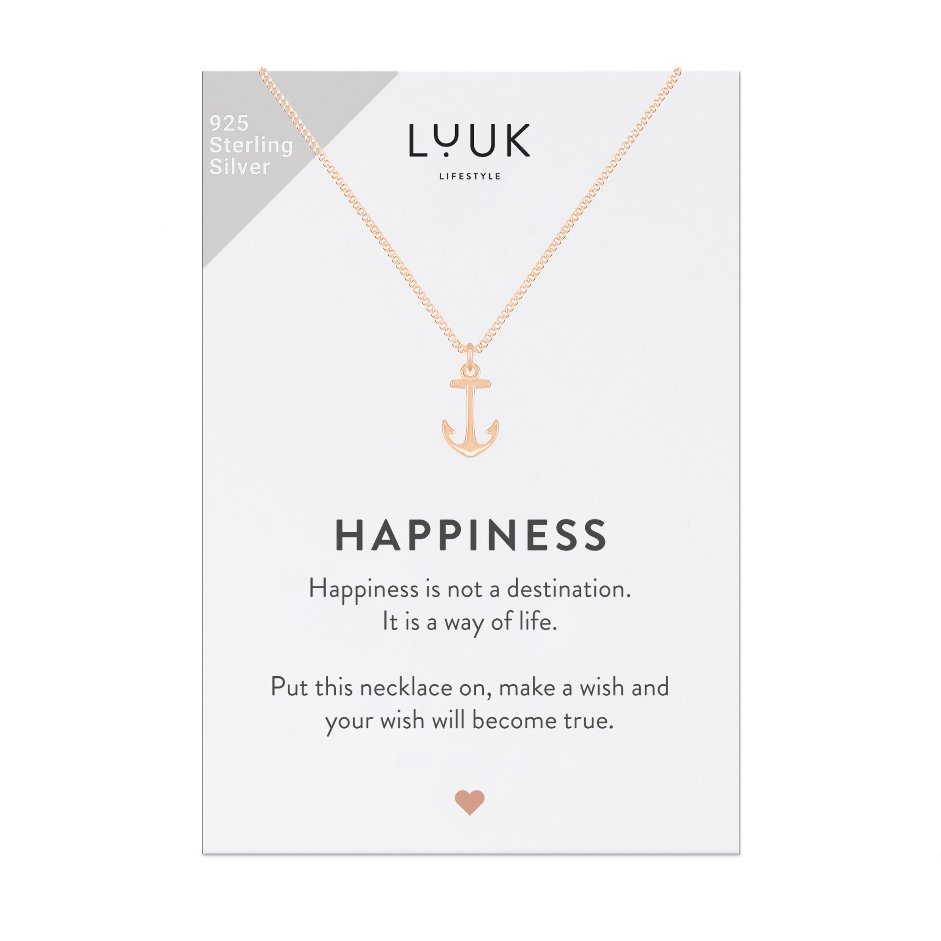 Silberkette Spruchkarte Happiness Anker, LIFESTYLE inklusive LUUK Rosé