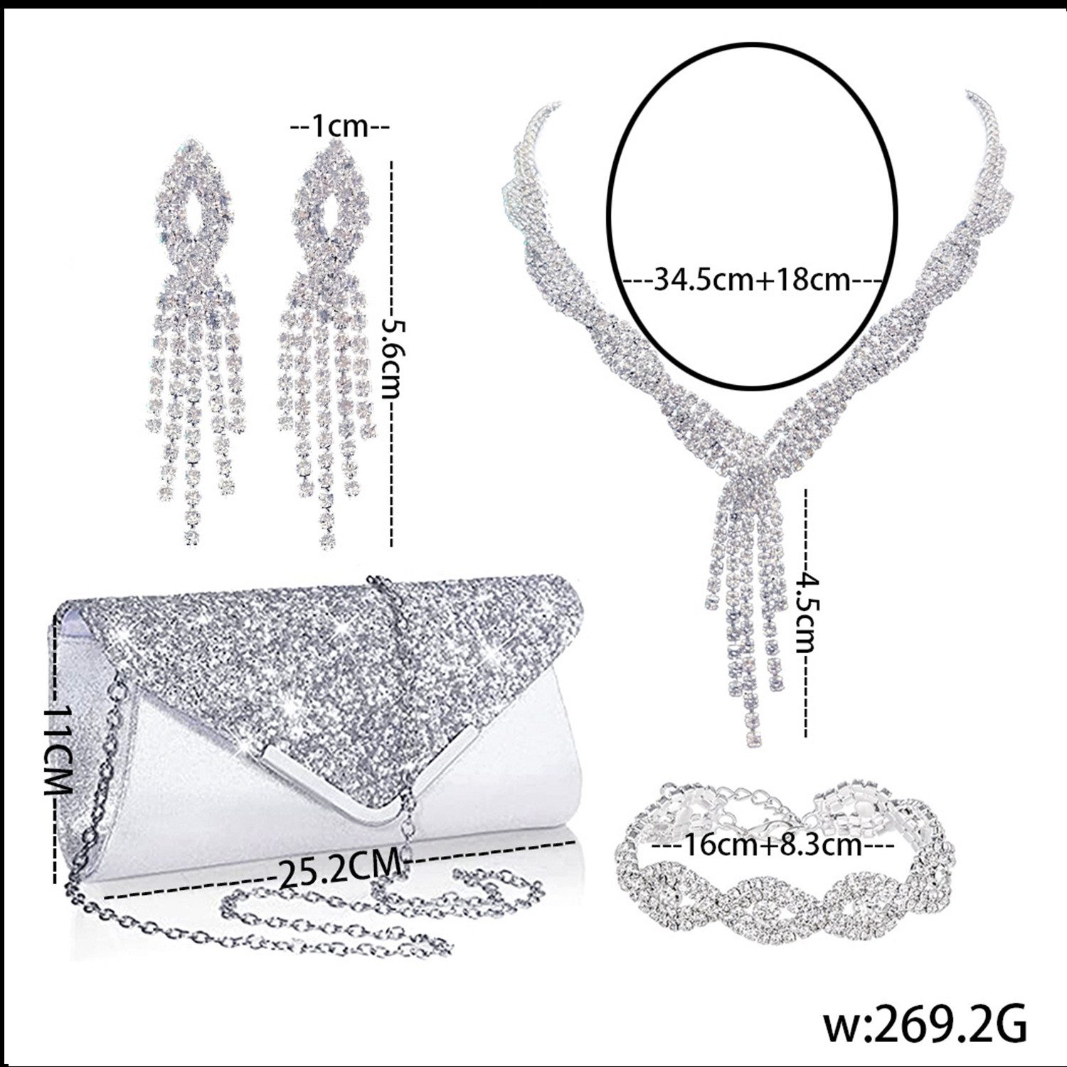 ibettertec Schmuckset Damen Glitzer Clutch Strass Abendtasche Brautschmuck günstig online kaufen