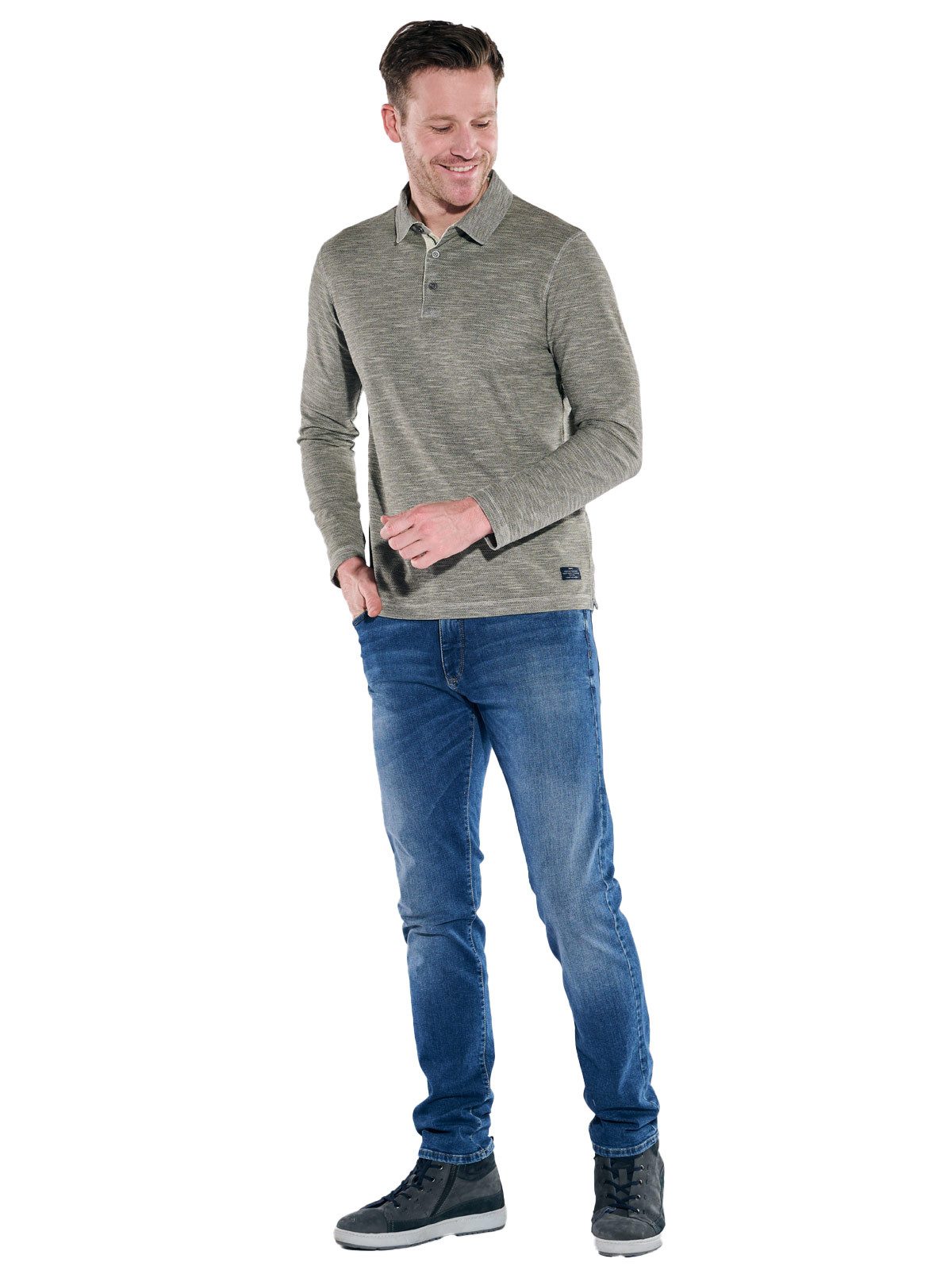 Engbers Langarm-Poloshirt Herren Langarm-Shirt strukturiert, Braunbeige