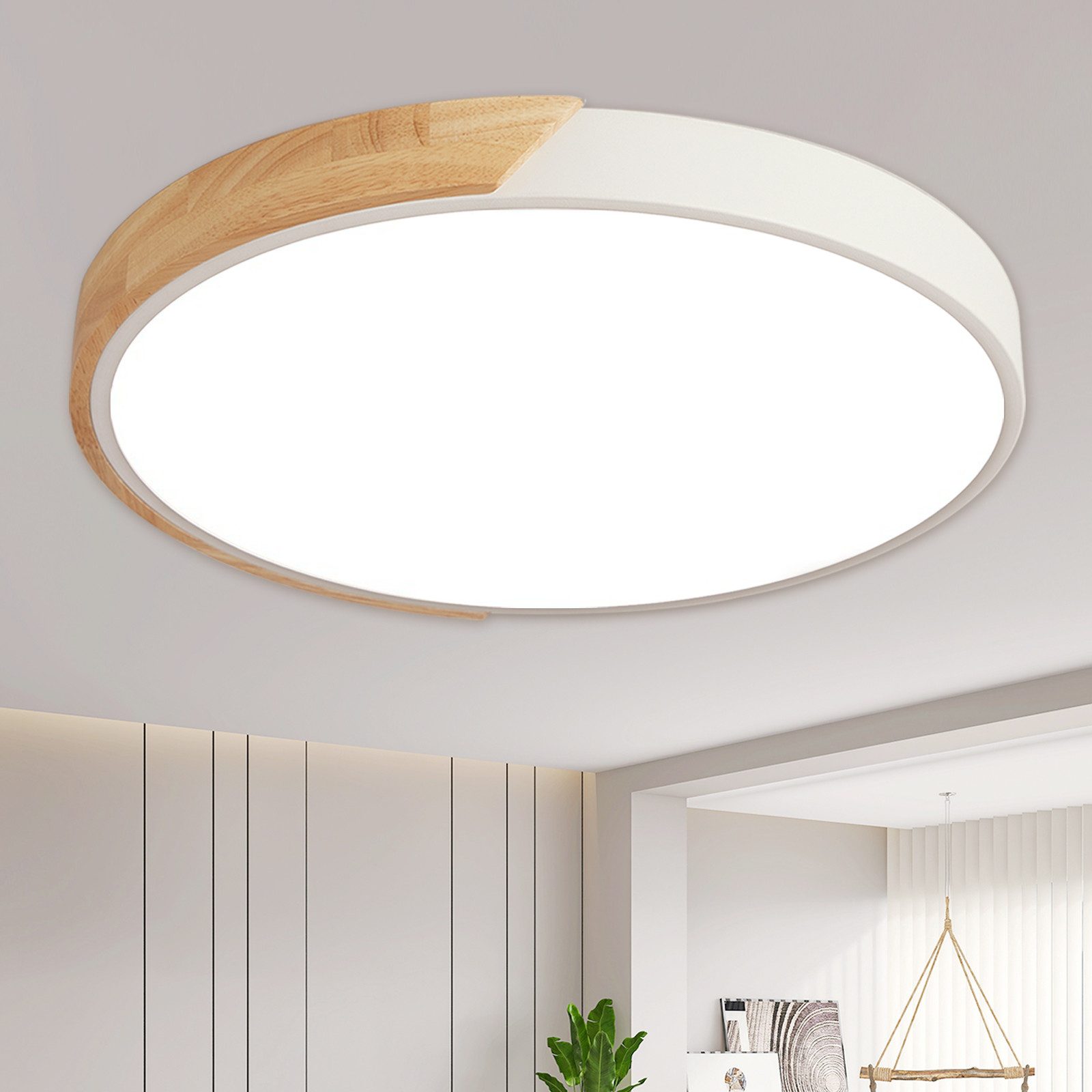style home Deckenleuchte LED Deckenlampe dimmbar mit Fernbedienung, 36W, LED fest integriert, Warmweiß bis Kaltweiß 3000K-6000K, Ø40x4cm, rund Leuchte für Wohnzimmer Schlafzimmer Küche Büro, Holz