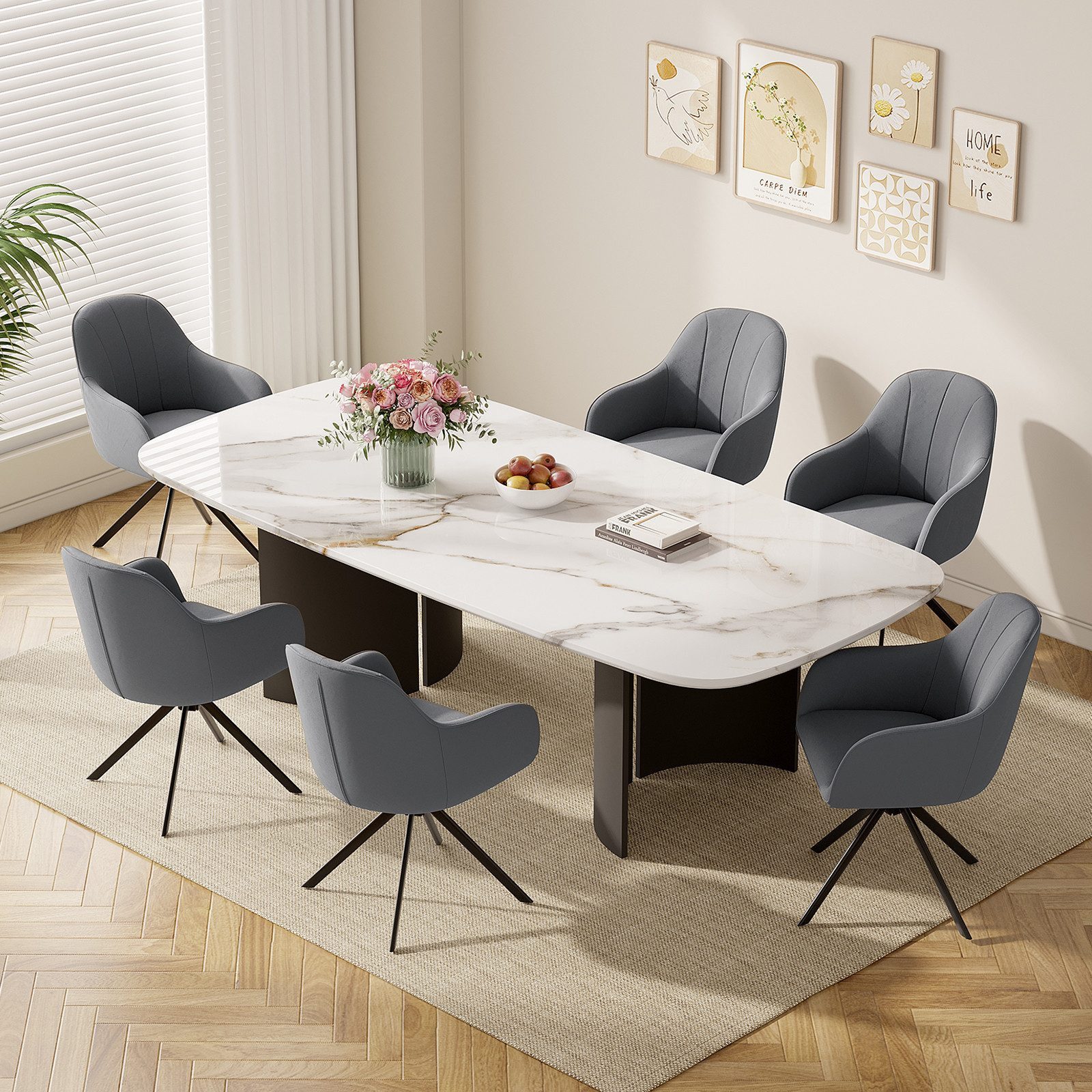 HawthyHome Polsterstuhl 360° drehbar mit Armlehne und Metallbeinen, 4-Fußstuhl (6 St), Moderner Küchenstuhl Esszimmerstuhl für Wohnzimmer & Büro