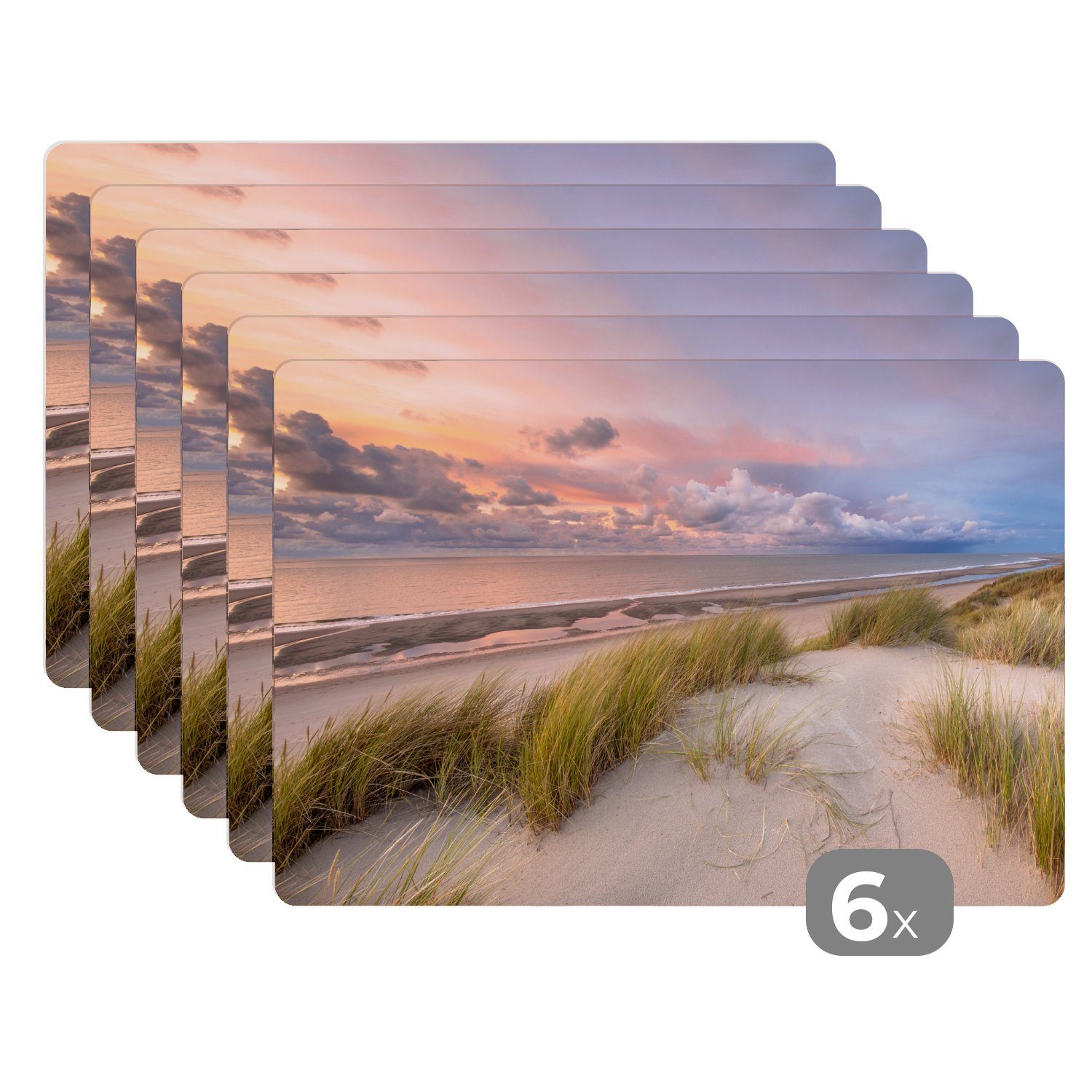 Platzset Strand - Meer - Düne - Niederlande - Rosa, (6-St), Tischset Platzset Platzdeckchen Abwischbar
