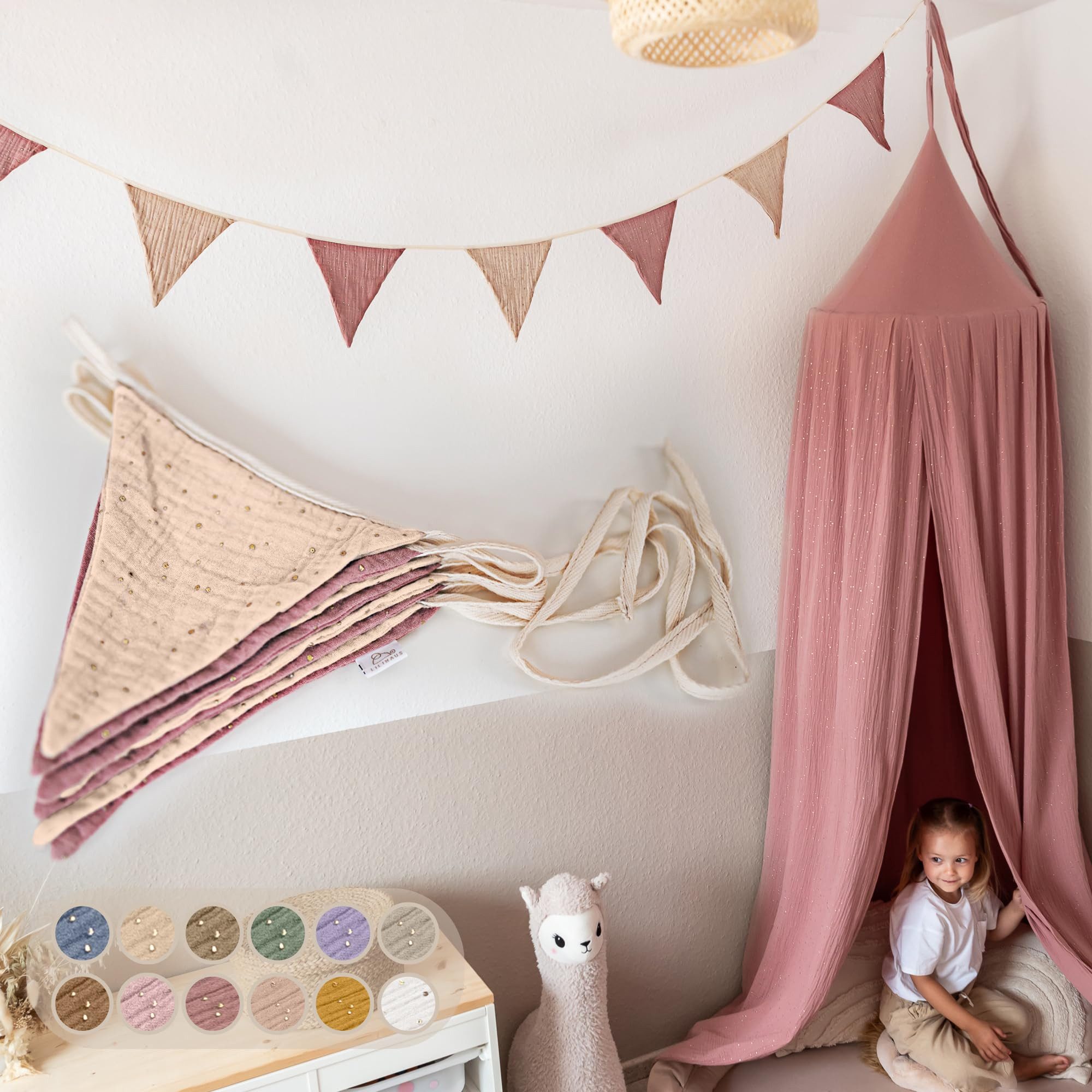lilimaus Wimpelkette Handgemachte Wimpelkette aus Musselin Kinderzimmer Gol günstig online kaufen