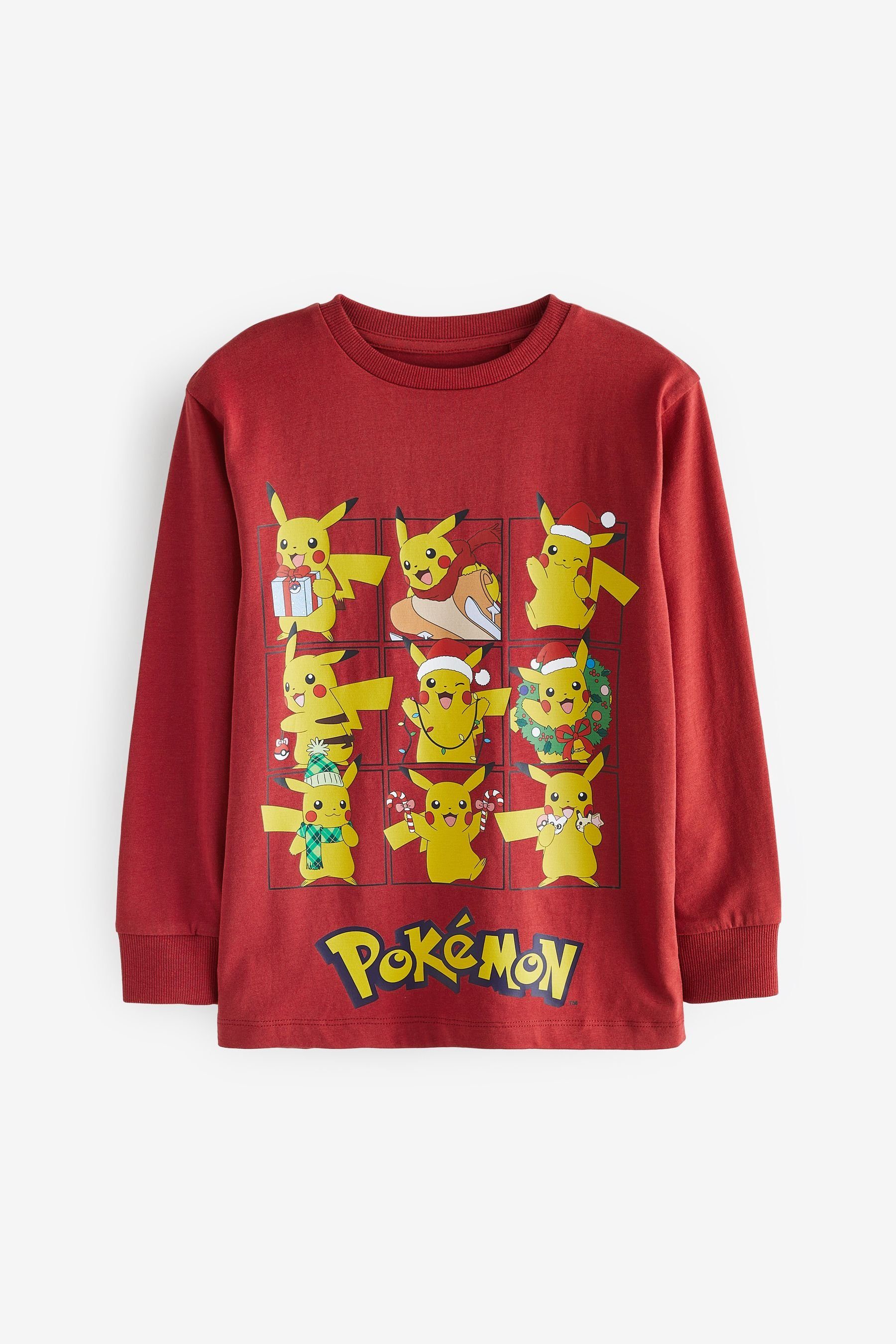 (1-tlg) Red Pokémon Next Weihnachtsshirt Pikachu Langärmeliges Langarmshirt
