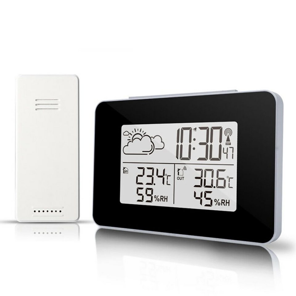LCD Thermometer Luftfeuchte Wetterstation Digital Wettervorhersage mit Uhr