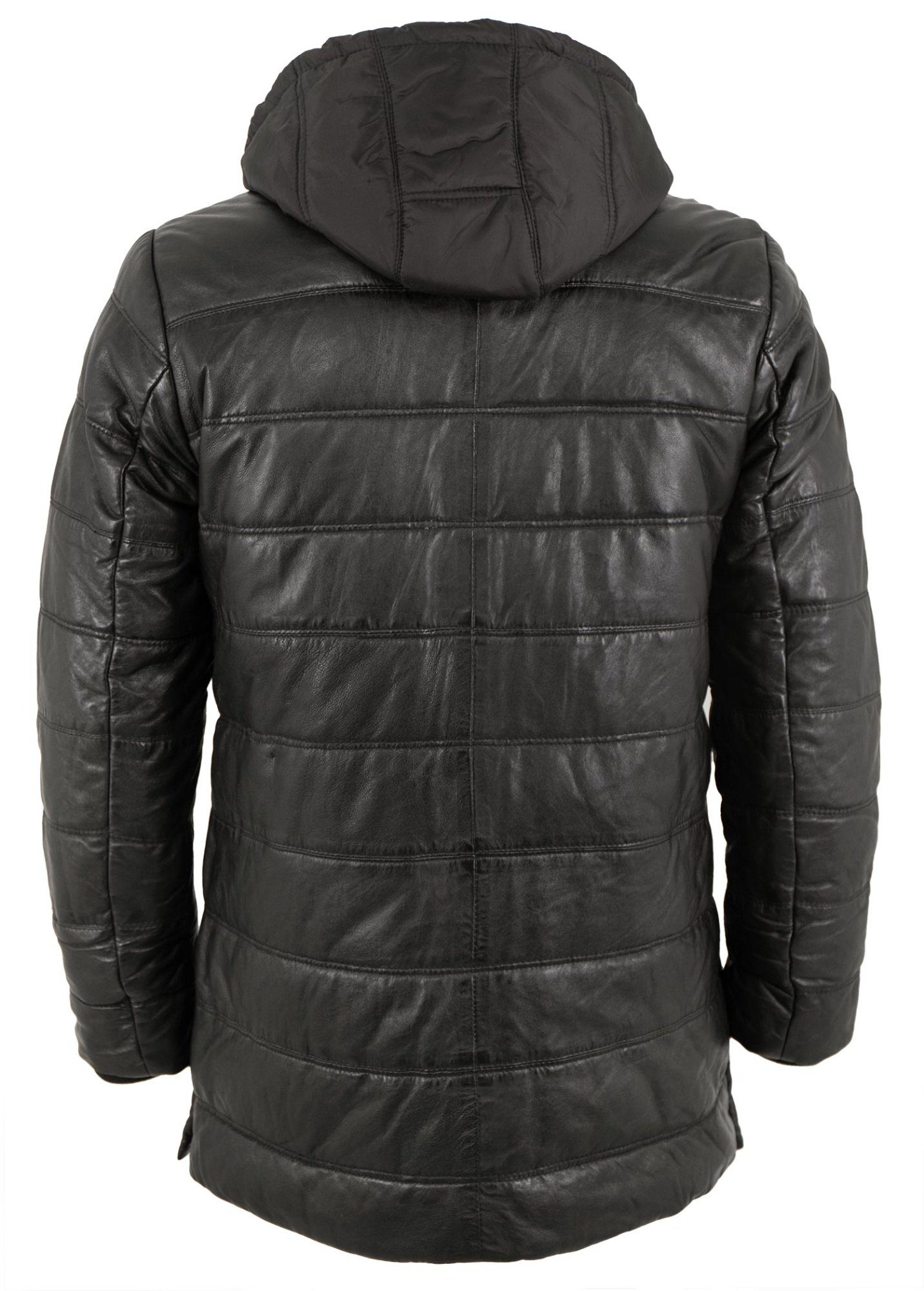 Deercraft Lederjacke DMQuirin Deercraft - Herren Lederjacke Steppjacke Kapuze Lammnappa schwarz