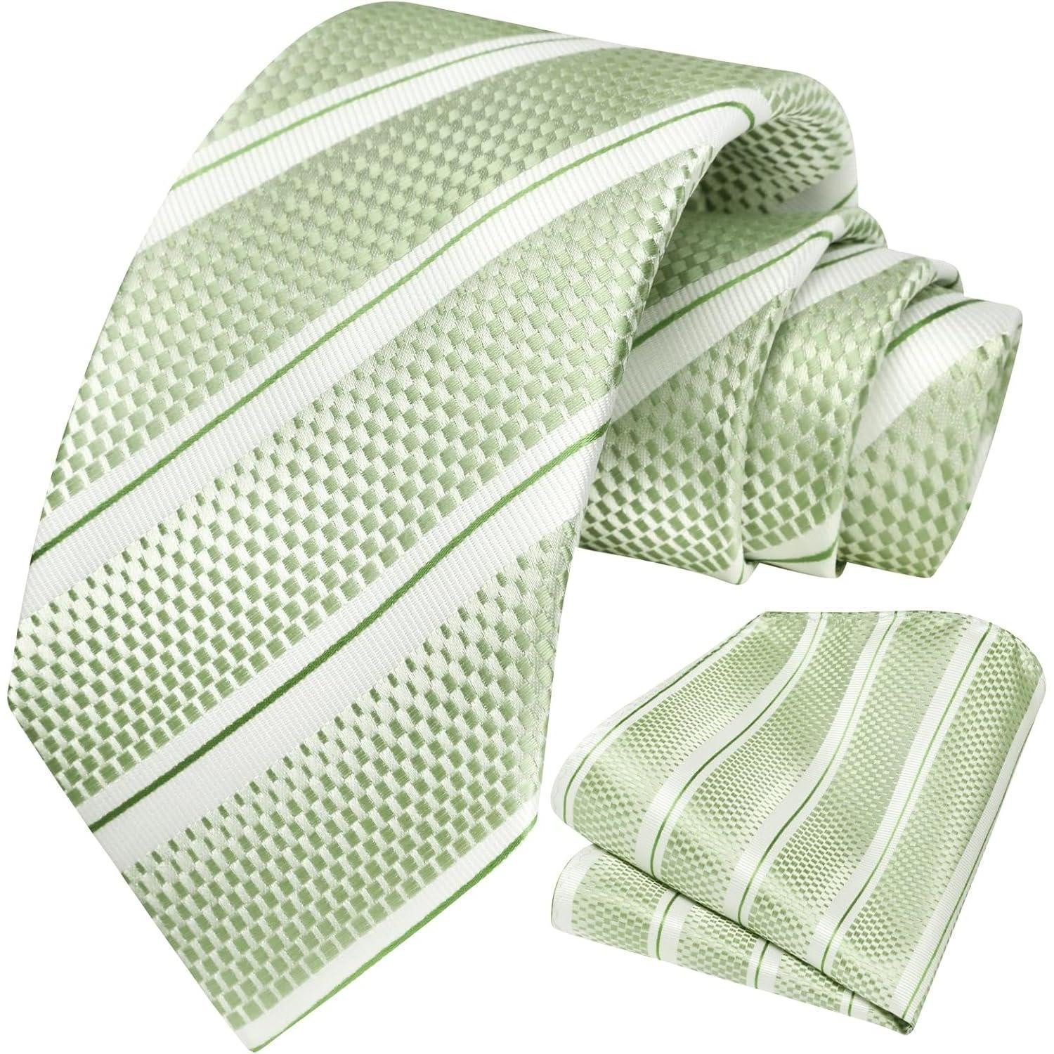LuxusKollektion Krawatte Krawatte Herren Hochzeit Einstecktuch Set Gestreift Salbei Grün