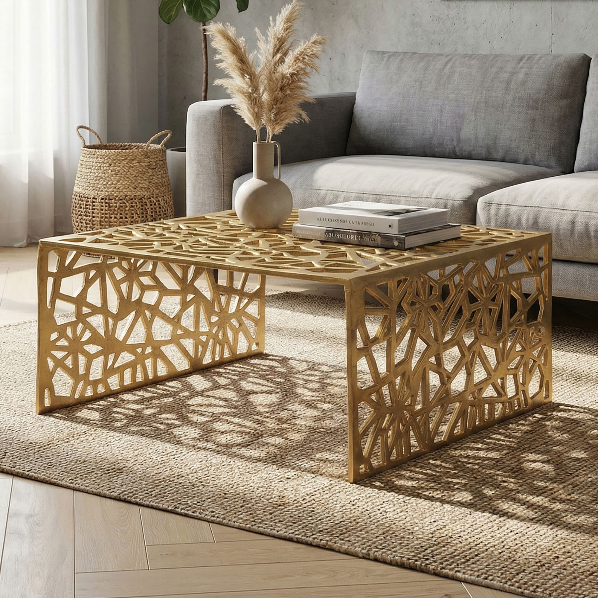FINEBUY Couchtisch FB77351 Aluminium 60cm Gold Sofatisch Wohnzimmertisch Loungetisch (Luftiges Design mit moderner Eleganz), Metalltisch als stilvoller Blickfang