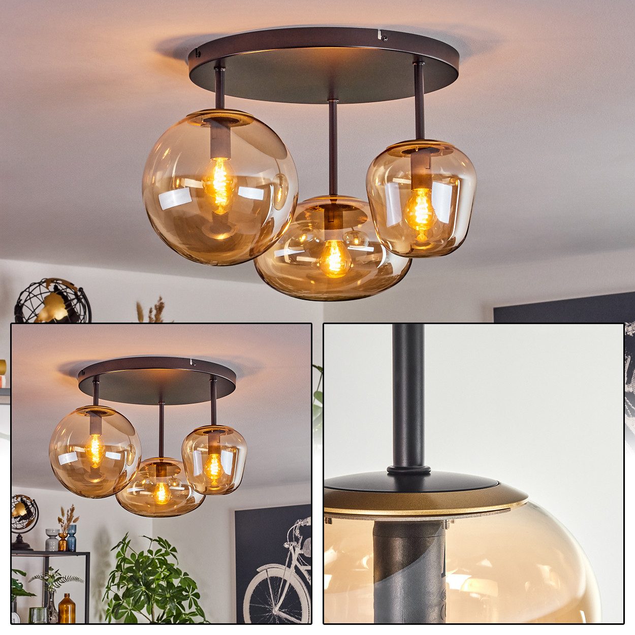 hofstein Deckenleuchte Deckenlampe aus Metall/Glas in günstig online kaufen